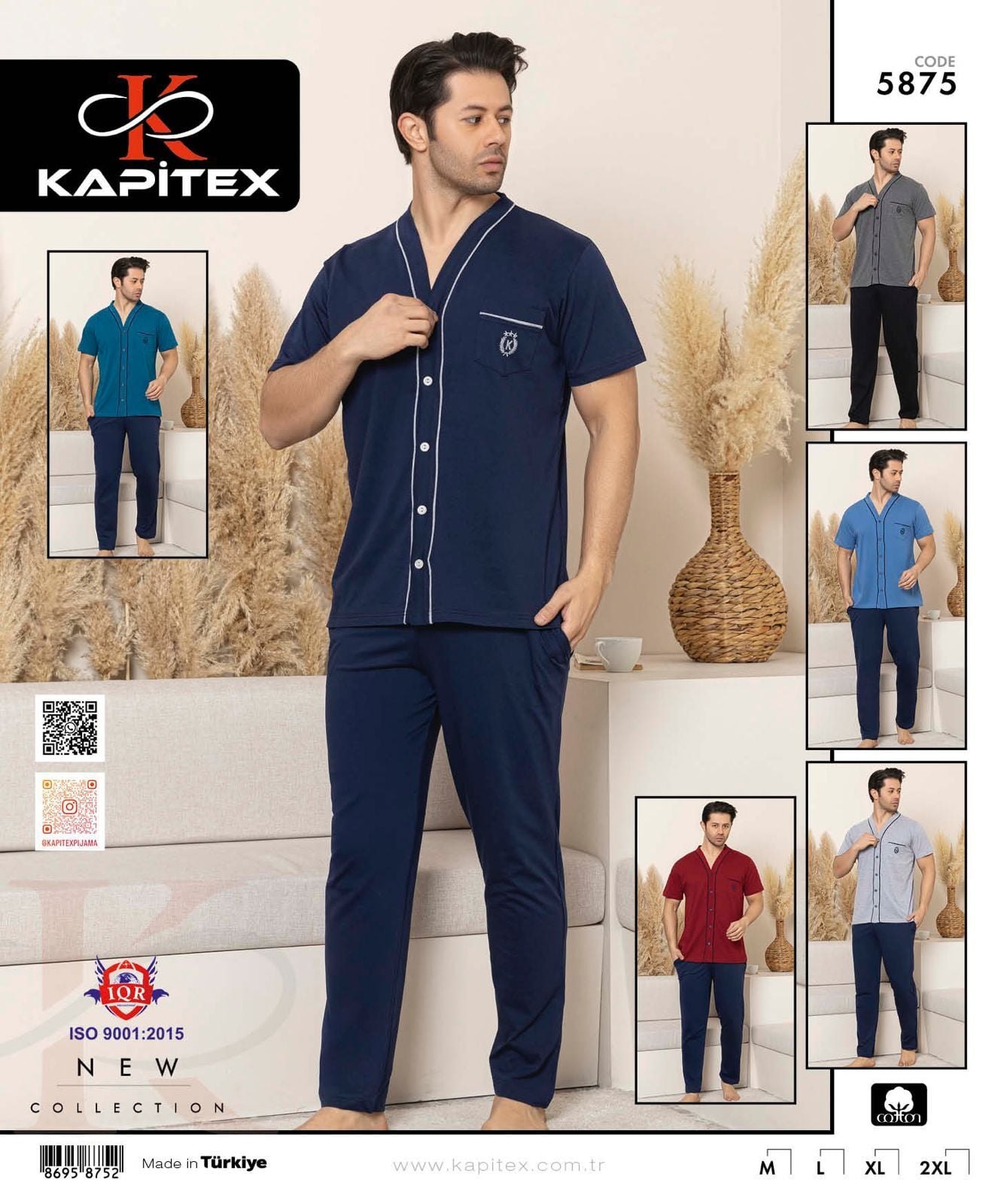 Kapitex 5875 Erkek Kısa Kol Boydan Düğmeli Pijama Takım