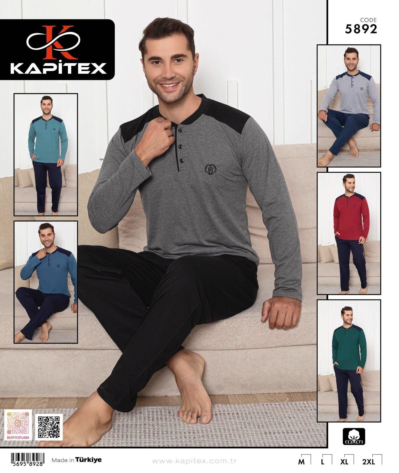 Kapitex 5892 (M-L-XL-XXL) Erkek Uzun Kol Pijama Takım