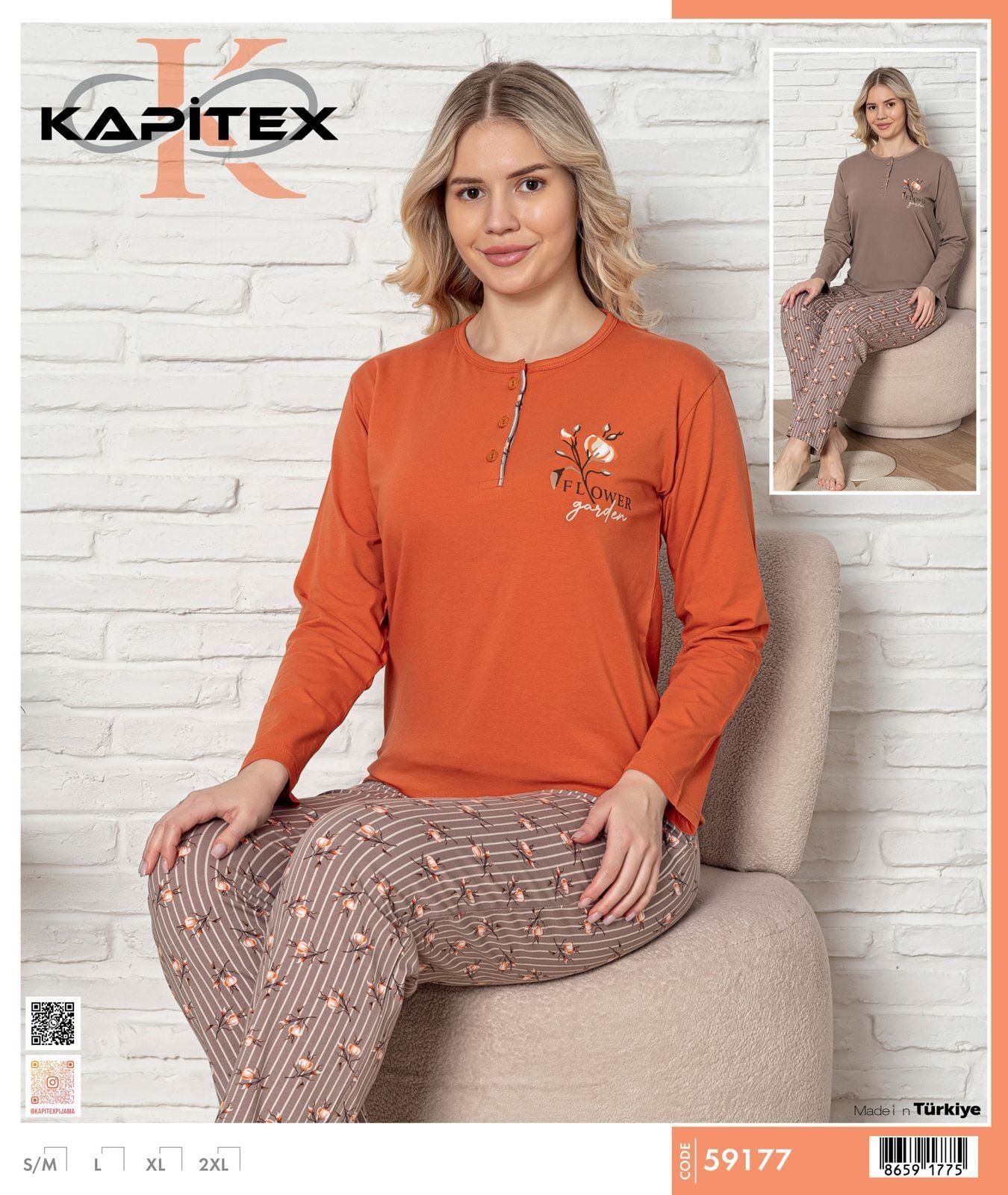 Kapitex 59177 (M-L-XL-XXL) Bayan Uzun Kol Pijama Takım