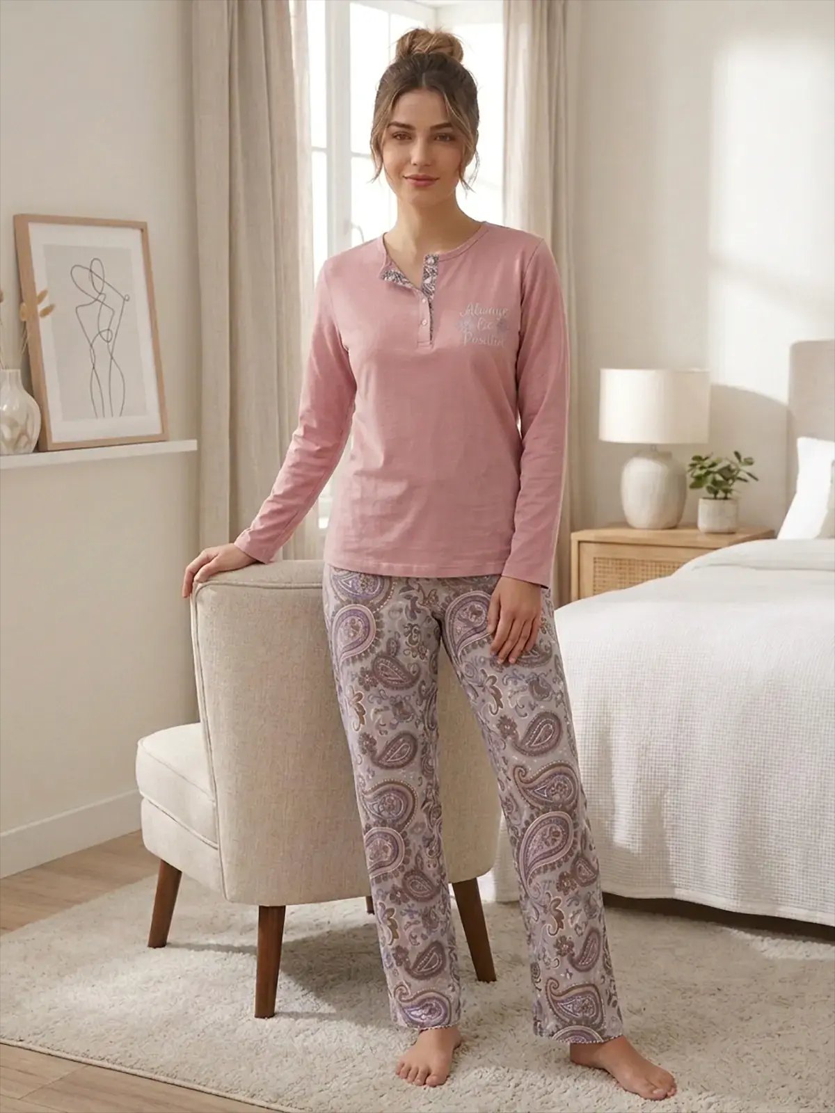Kapitex 59198 (M-L-XL-XXL) Bayan Uzun Kol Pijama Takım