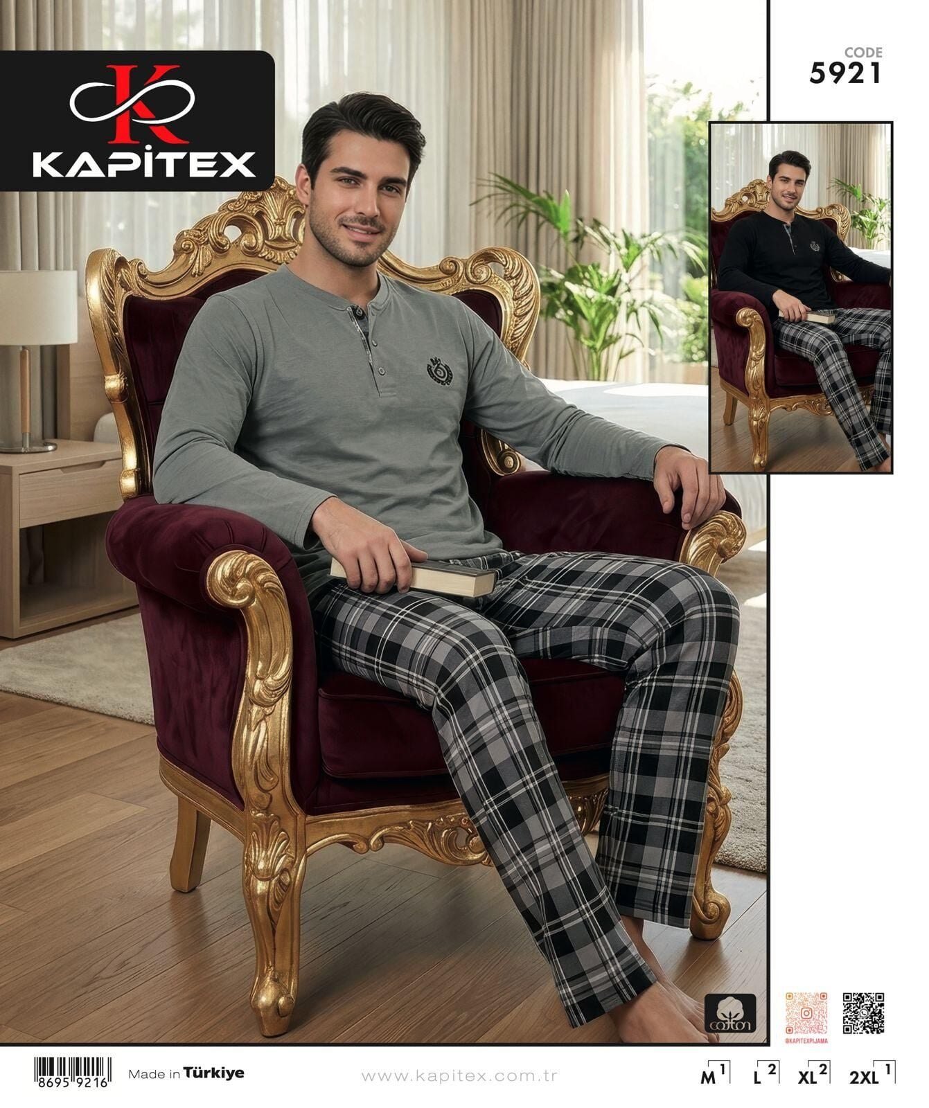 Kapitex 5921 (M-L-XL-XXL) Erkek Uzun Kol Pijama Takım
