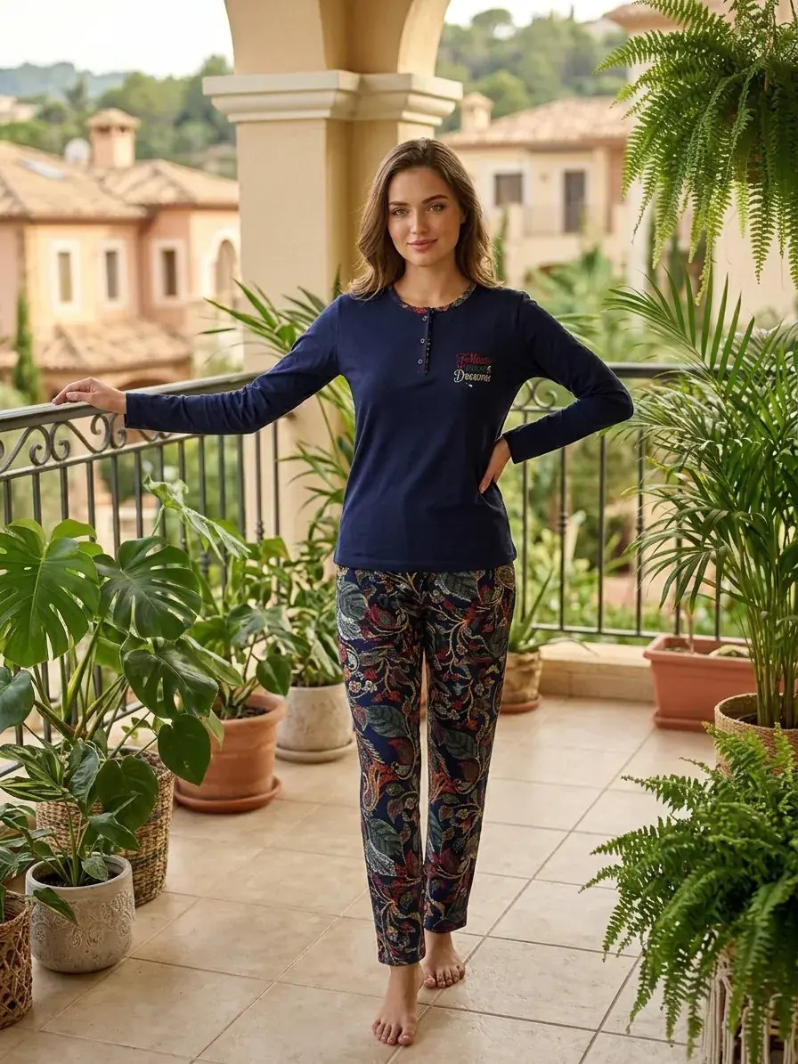 Kapitex 59300 (M-L-XL-XXL) Bayan Uzun Kol Pijama Takım