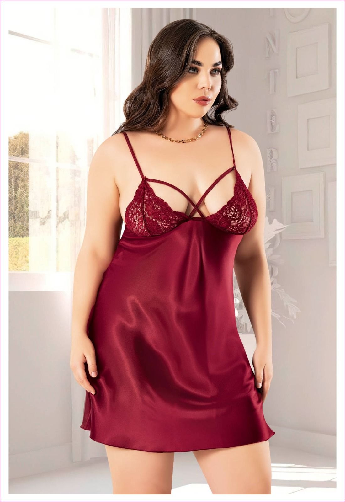 Miss Laris 4037 (2XL-3XL-4XL) Battal Beden Bayan Saten Gecelik