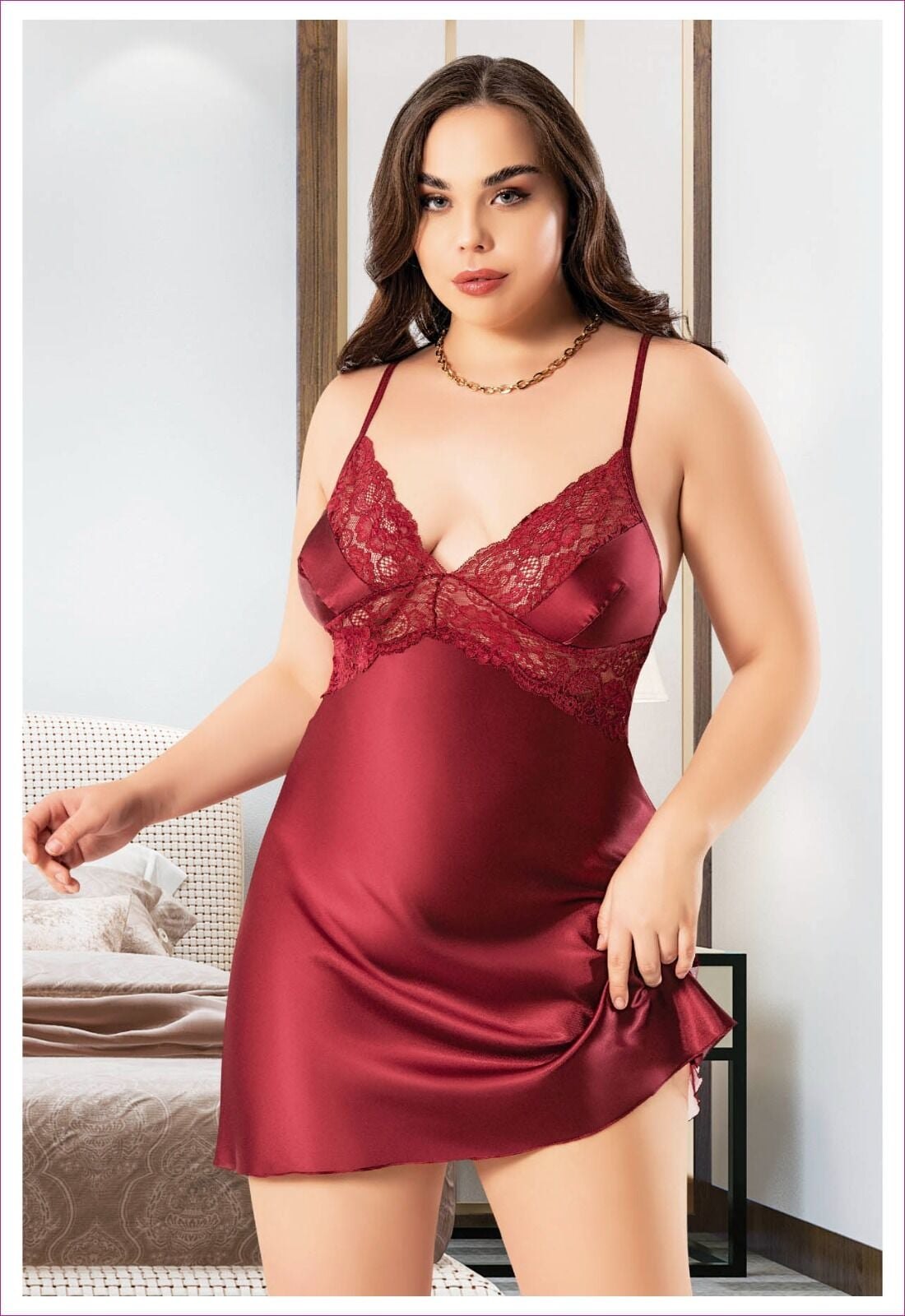 Miss Laris 4040 (2XL-3XL-4XL) Battal Beden Bayan Saten Gecelik