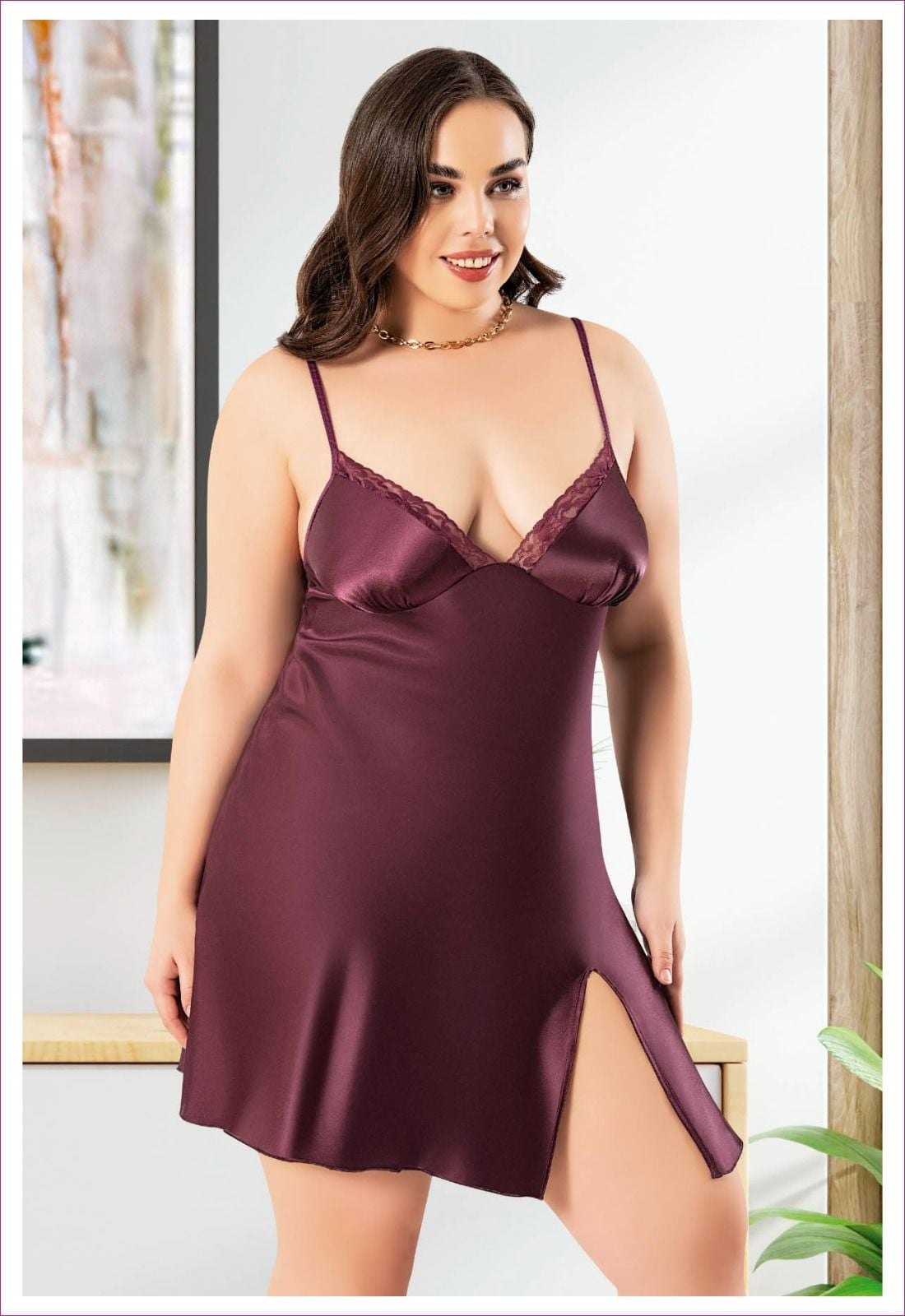 Miss Laris 4048 (2XL-3XL-4XL) Battal Beden Bayan Saten Gecelik