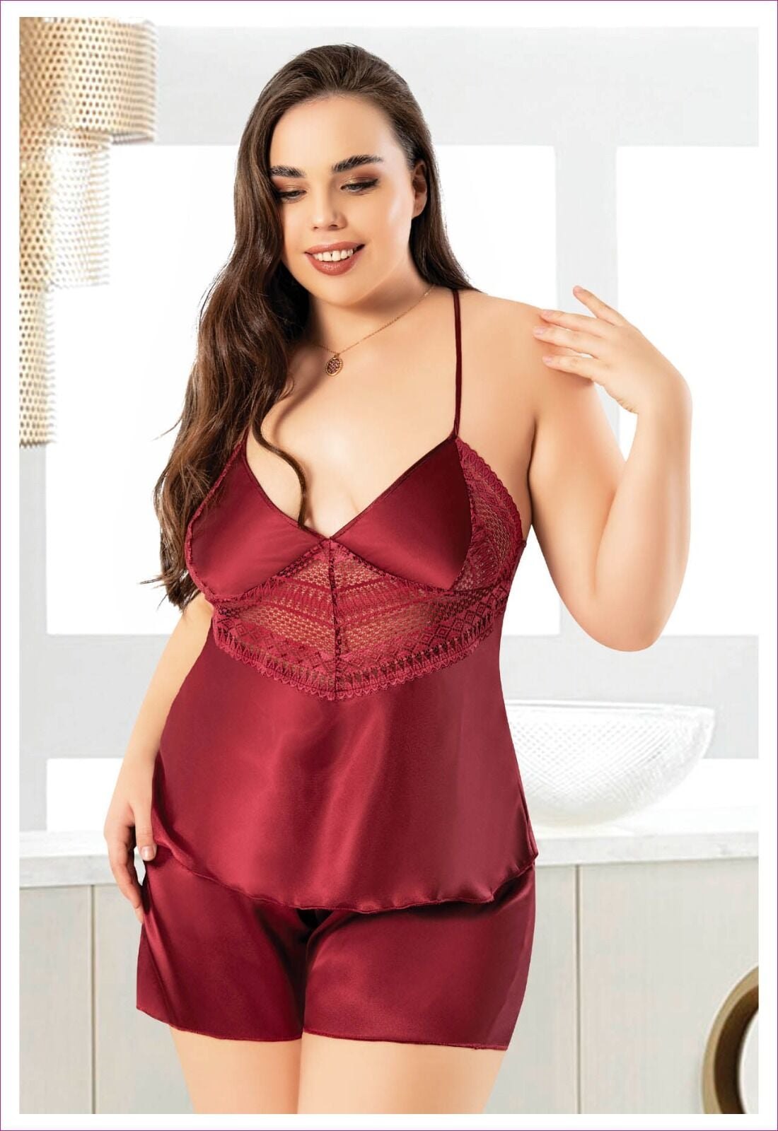 Miss Laris 4231 Battal Beden Bayan Saten Şortlu Takım