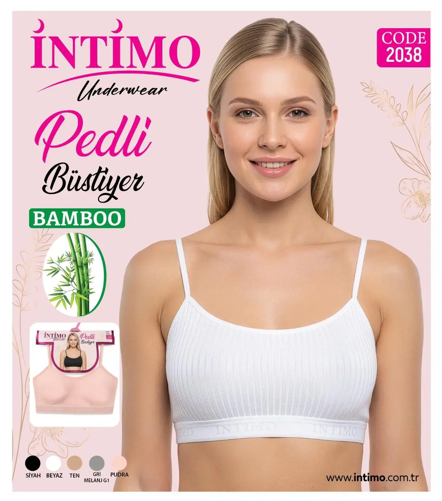 İntimo 2038 Kadın Bambu İp Askılı Pedli Derbi Bustiyer