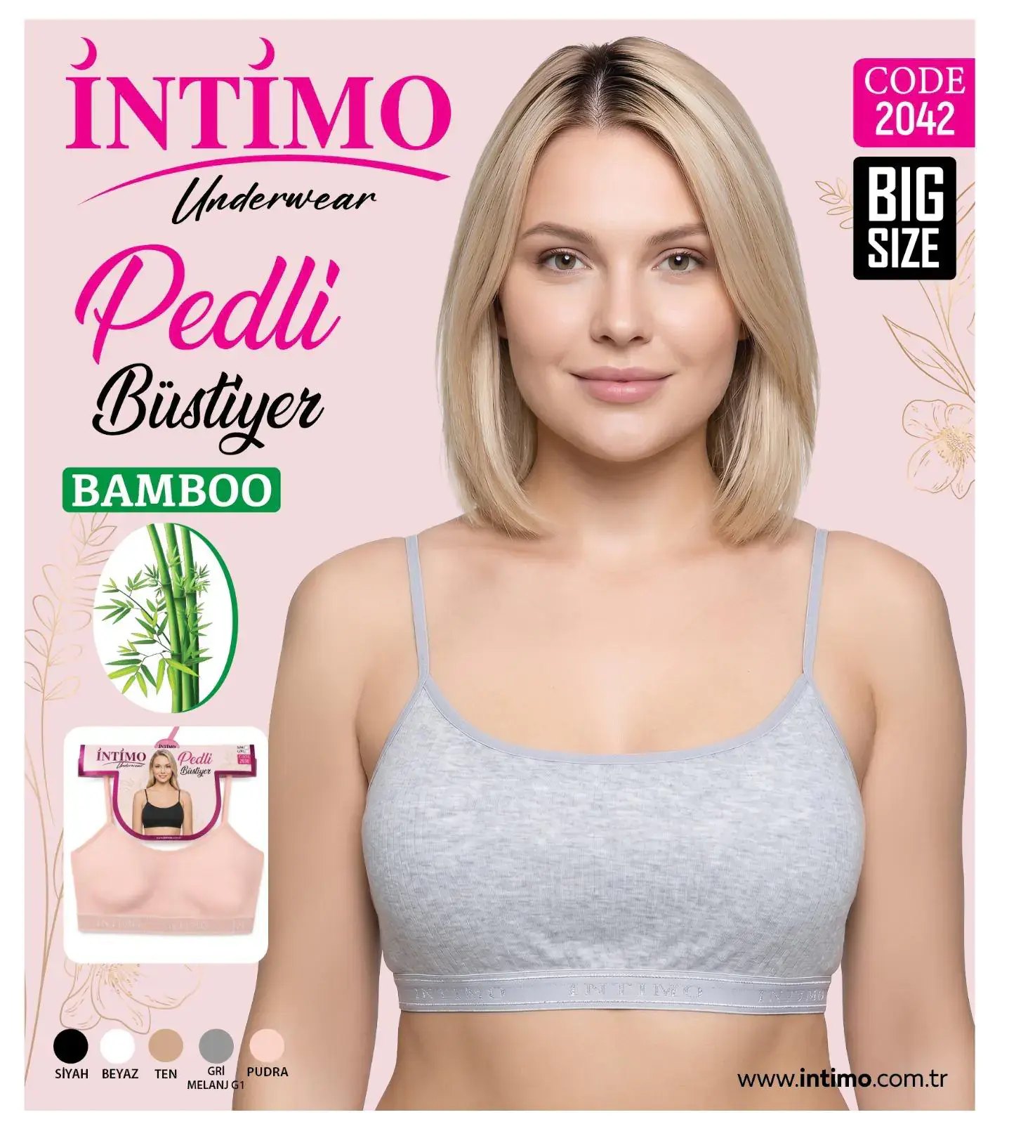 İntimo 2042 Battal Beden Kadın Bambu İp Askılı Pedli Bustiyer