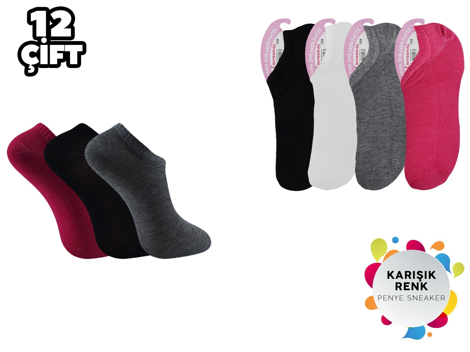 İntegral 006 Karışık Renk Bayan Penye Sneakers Çorap