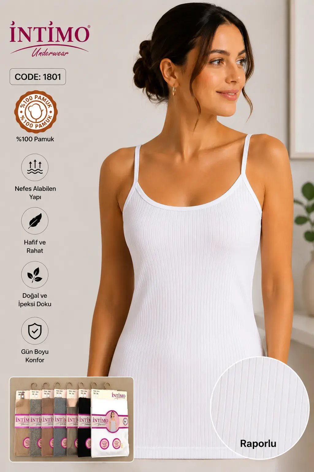 İntimo 1801 (S-M-L-XL) Raporlu Bayan İp Askılı Atlet