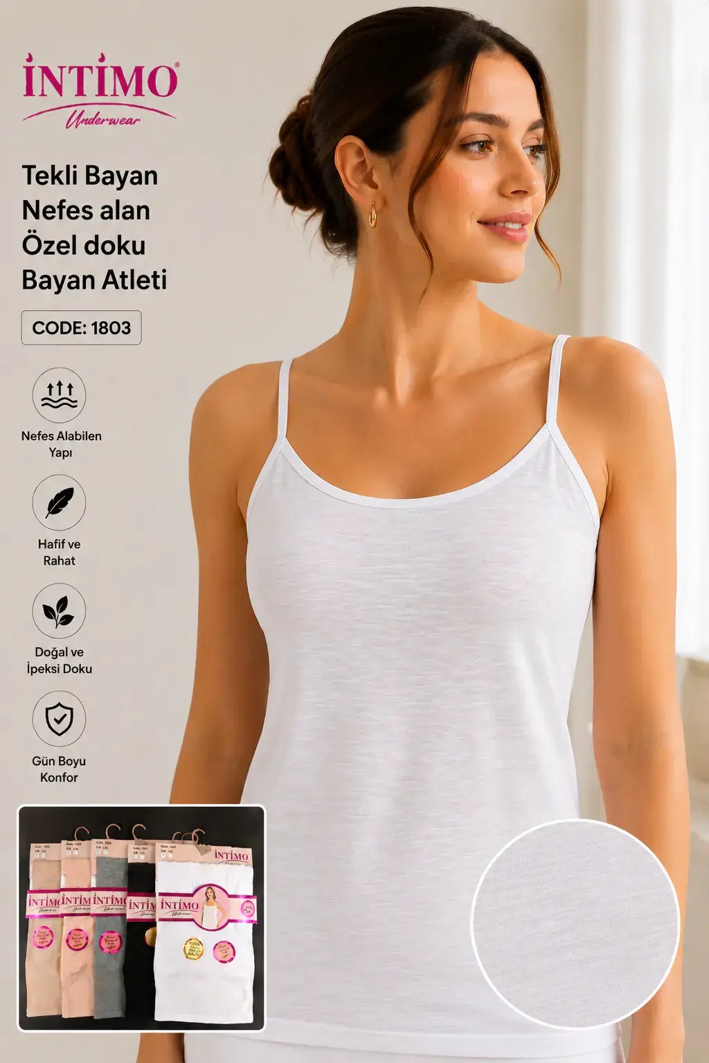 İntimo 1803 (S-M-L-XL) Bayan Askılı Nefes Alan Atlet