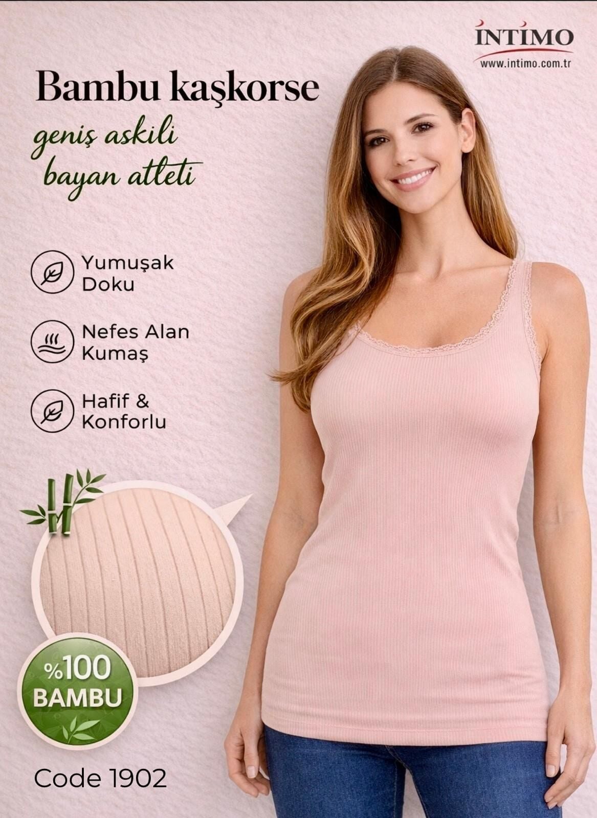 İntimo 1902 (S-M-L-XL) Bambu Kaşkorse Askı Dantelli Kalın Askılı Bayan Atlet