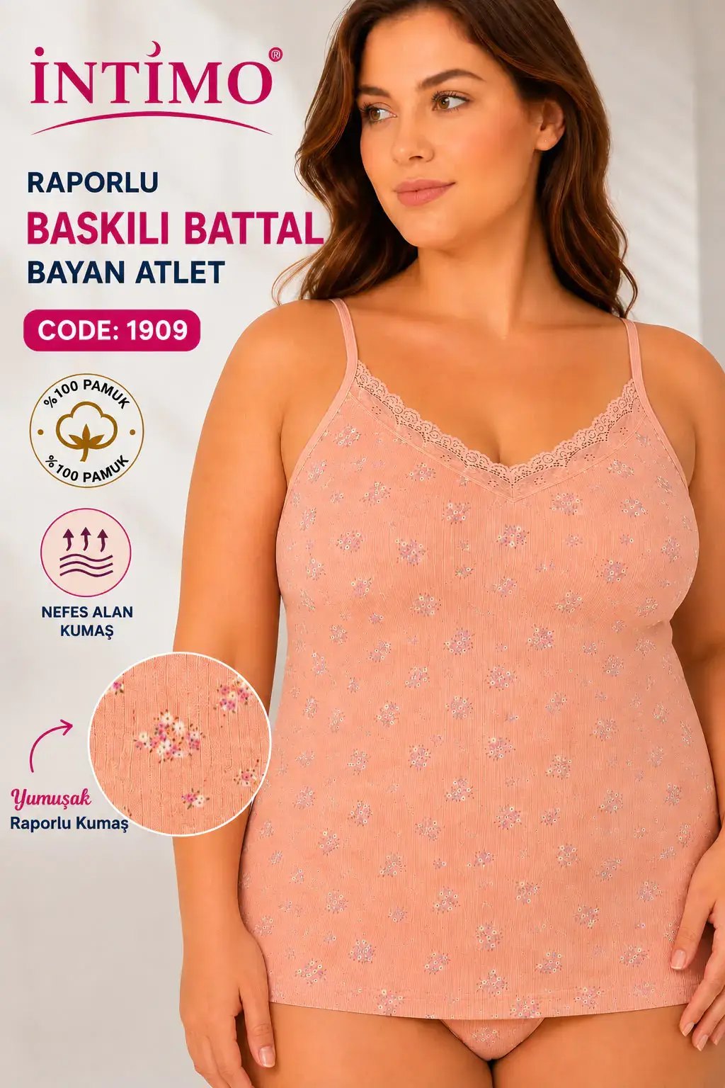 İntimo 1909 Battal Beden Empirme Sur Dantelli Bayan İp Askılı Atlet