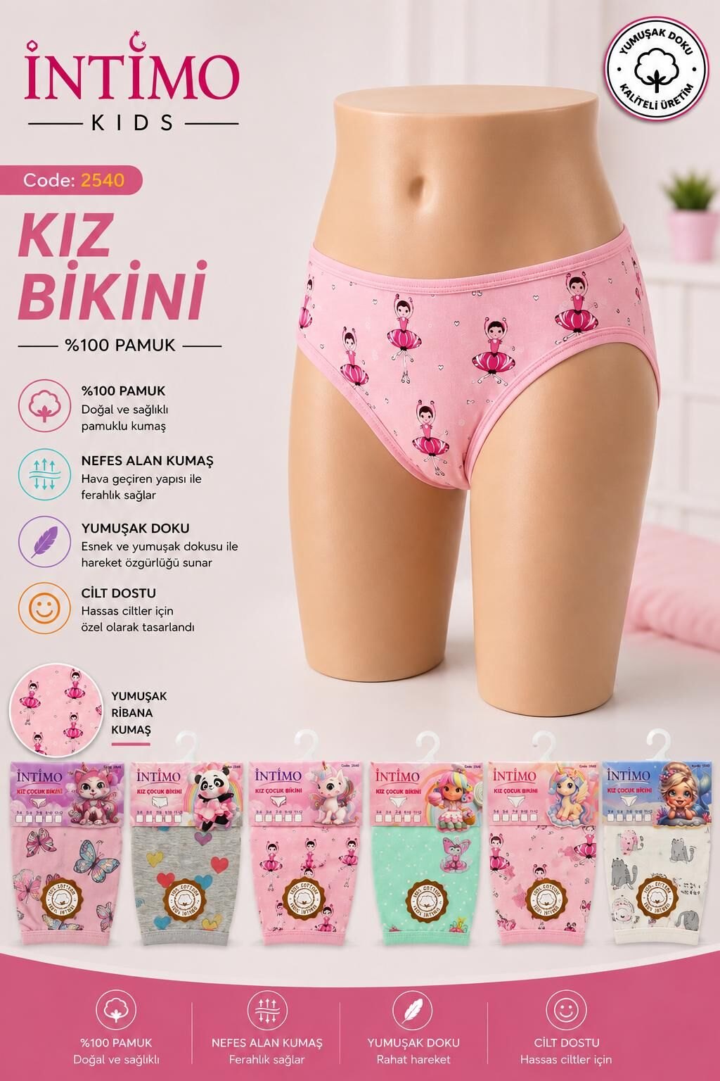 İntimo 2540 Desenli Kız Çocuk Bikini