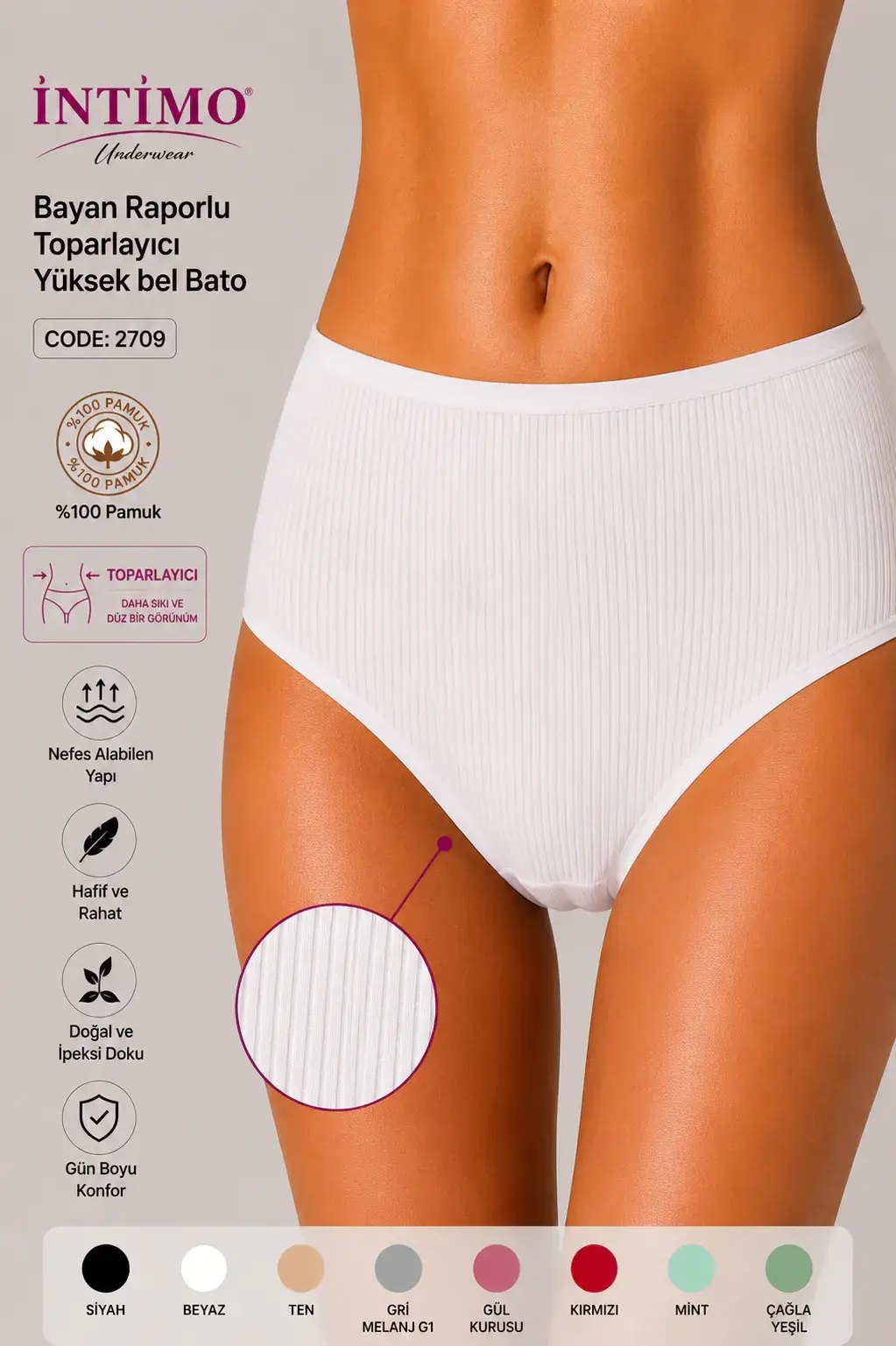 İntimo 2709 (M-L-XL) Raporlu Yüksek Bel Toparlayıcı Bayan Külot
