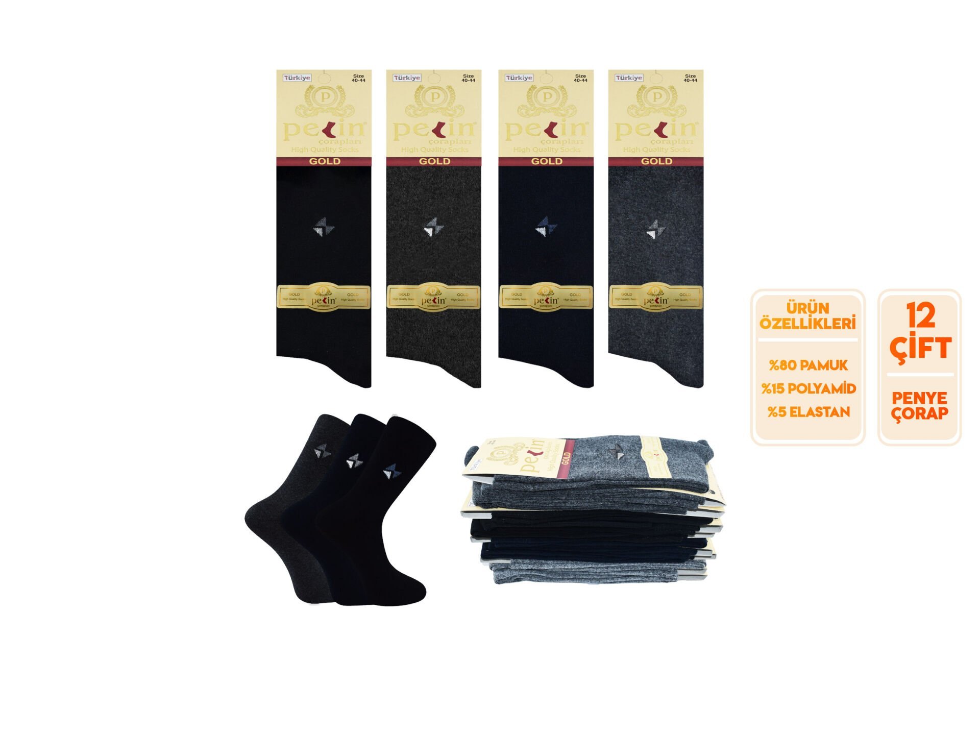 Pelin 1-36 (40-44) Erkek Penye Likralı Çorap