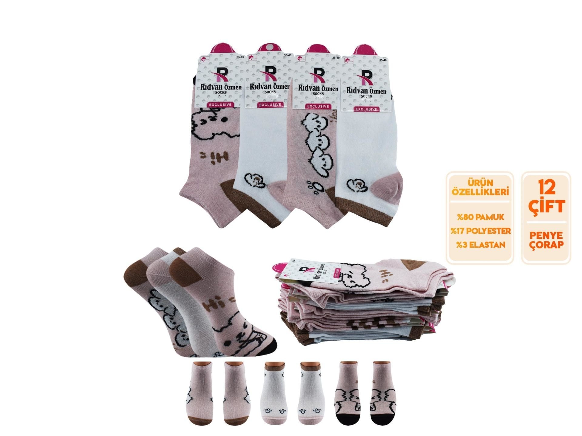 Pelin 12-4 Naturel Penye Parfümlü 3 Boyutlu Bayan Patik