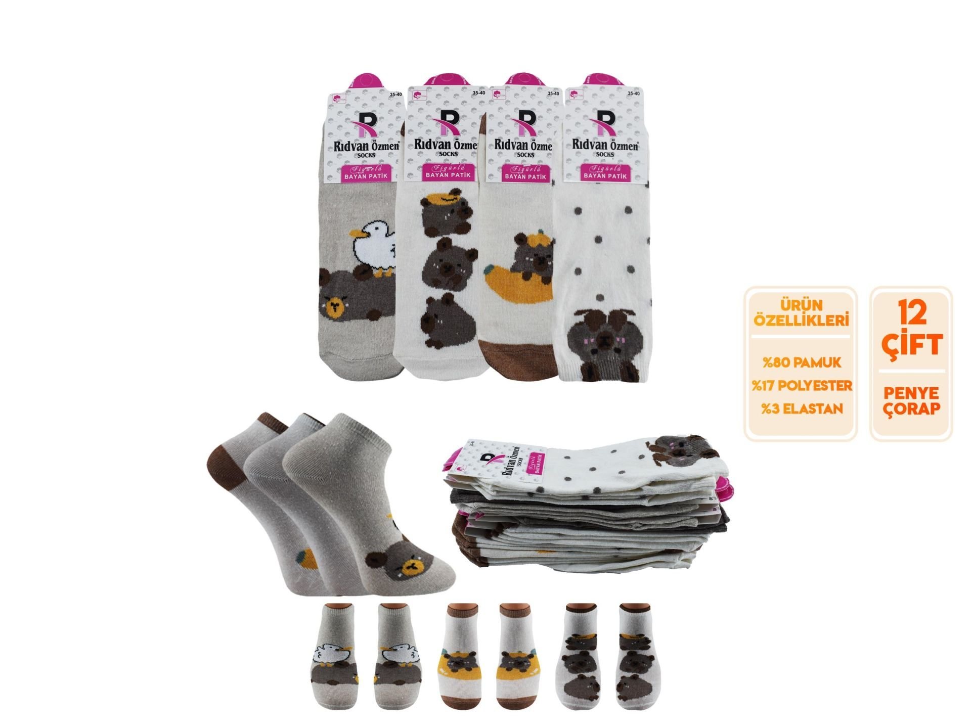 Pelin 12-5 Naturel Penye Parfümlü 3 Boyutlu Bayan Patik