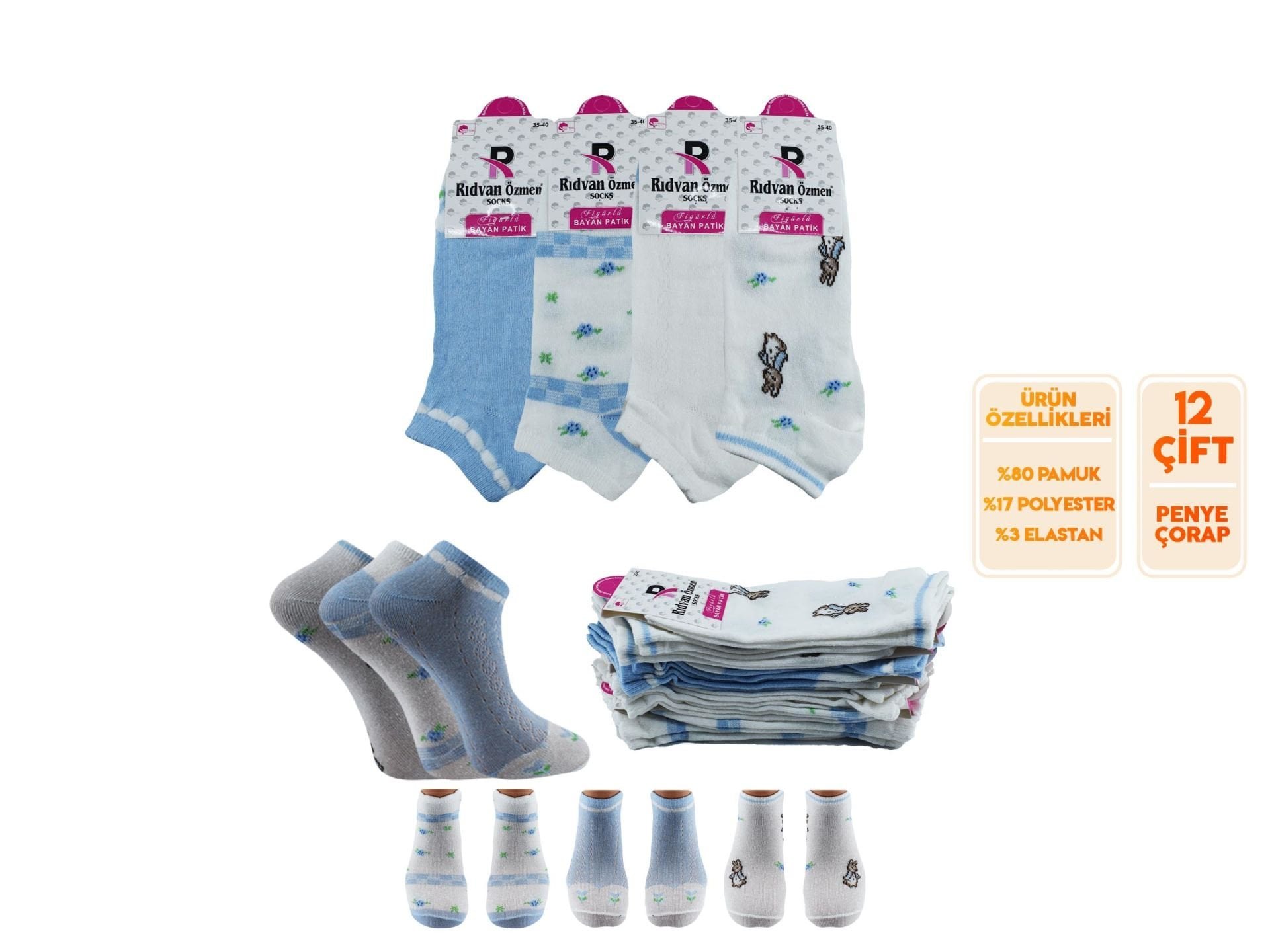 Pelin 12-6 Naturel Penye Parfümlü 3 Boyutlu Bayan Patik