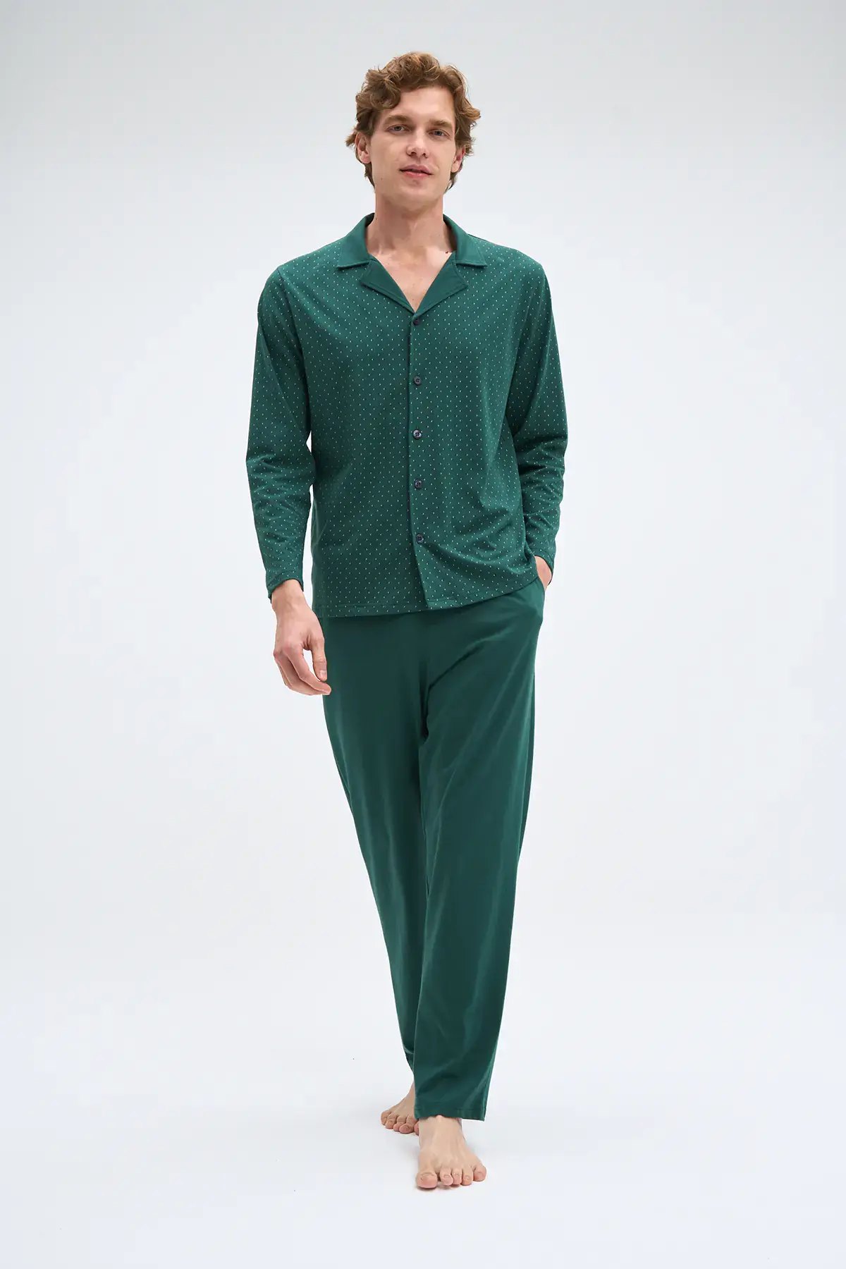 Pijadore 2071B (2XL-3XL-4XL-5XL) Uzun Kollu Boydan Düğmeli Erkek Pijama Takım