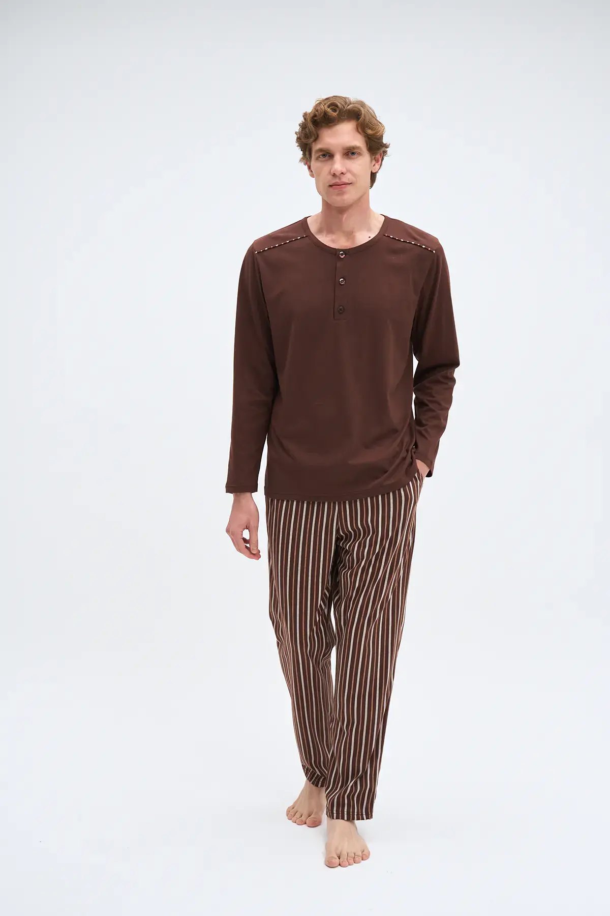 Pijadore 2075 (M-L-XL-XXL) Uzun Kollu Üç Düğmeli Erkek Pijama Takım