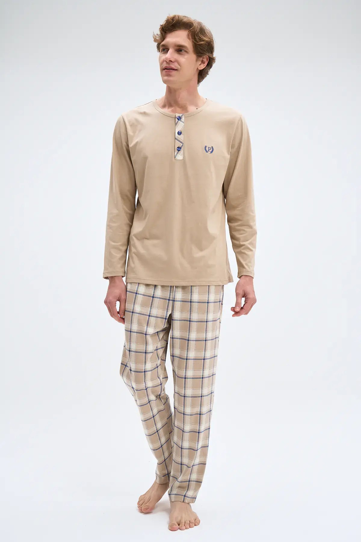 Pijadore 2076 (M-L-XL-XXL) Uzun Kollu Üç Düğmeli Erkek Pijama Takım