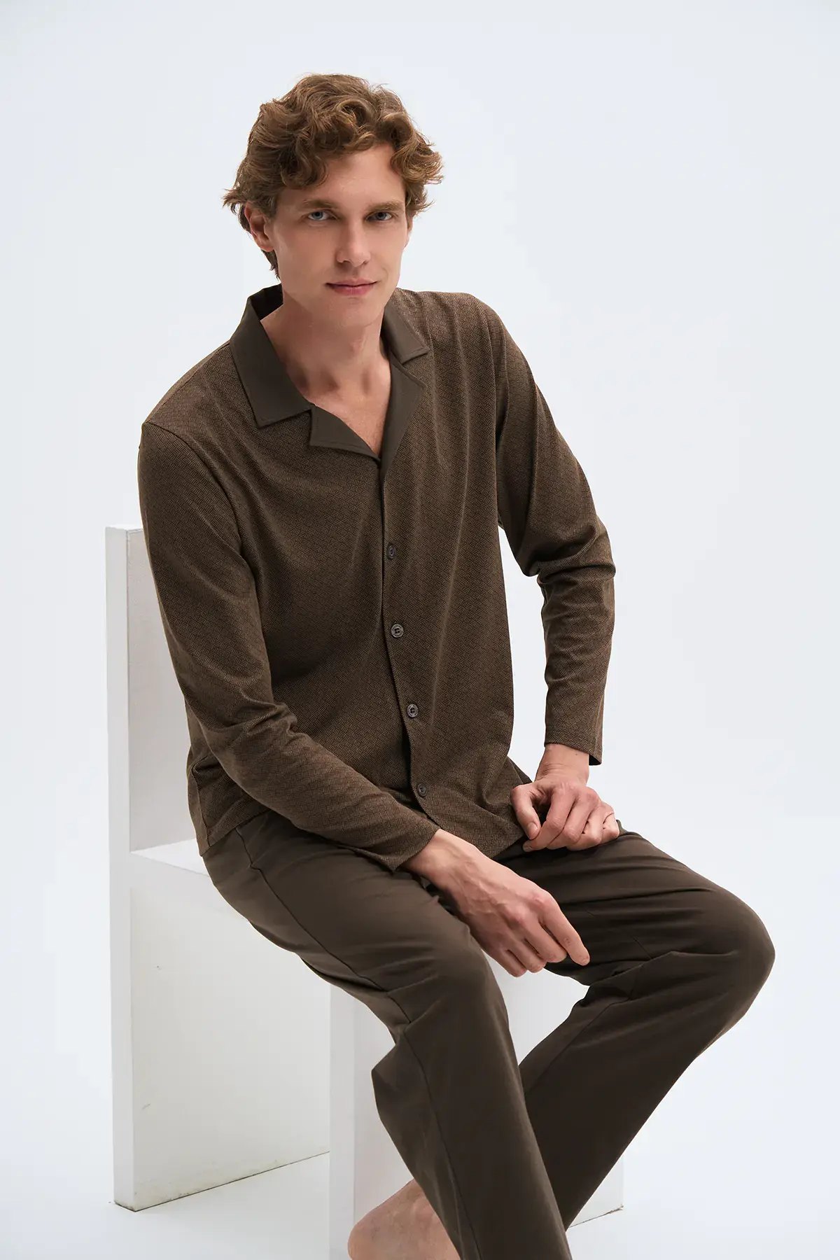 Pijadore 2078B (2XL-3XL-4XL-5XL) Uzun Kollu Boydan Düğmeli Erkek Pijama Takım