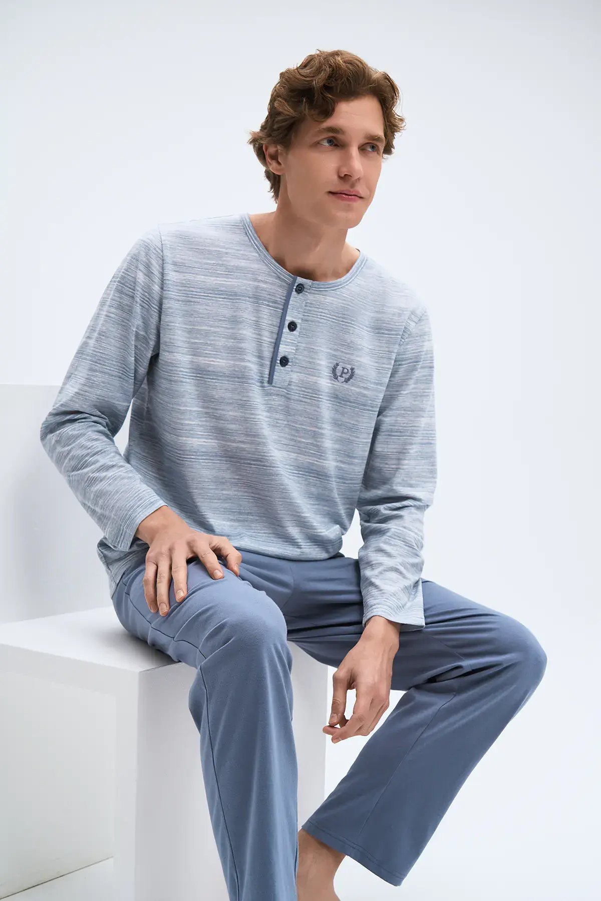 Pijadore 2080 (M-L-XL-XXL) Uzun Kollu Üç Düğmeli Erkek Pijama Takım