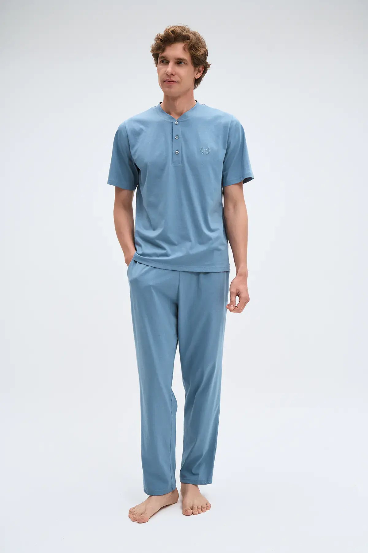 Pijadore 2082 (M-L-XL-XXL) Kısa Kollu Üç Düğmeli Erkek Pijama Takım