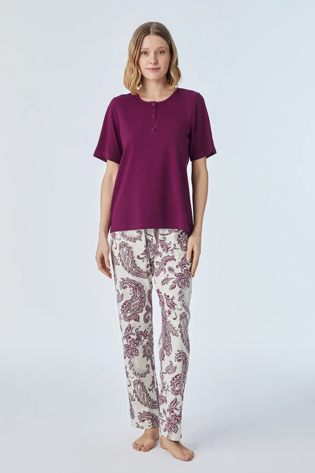 Pijadore 2092 (M-L-XL-XXL) Kısa Kollu Üç Düğmeli Bayan Pijama Takım