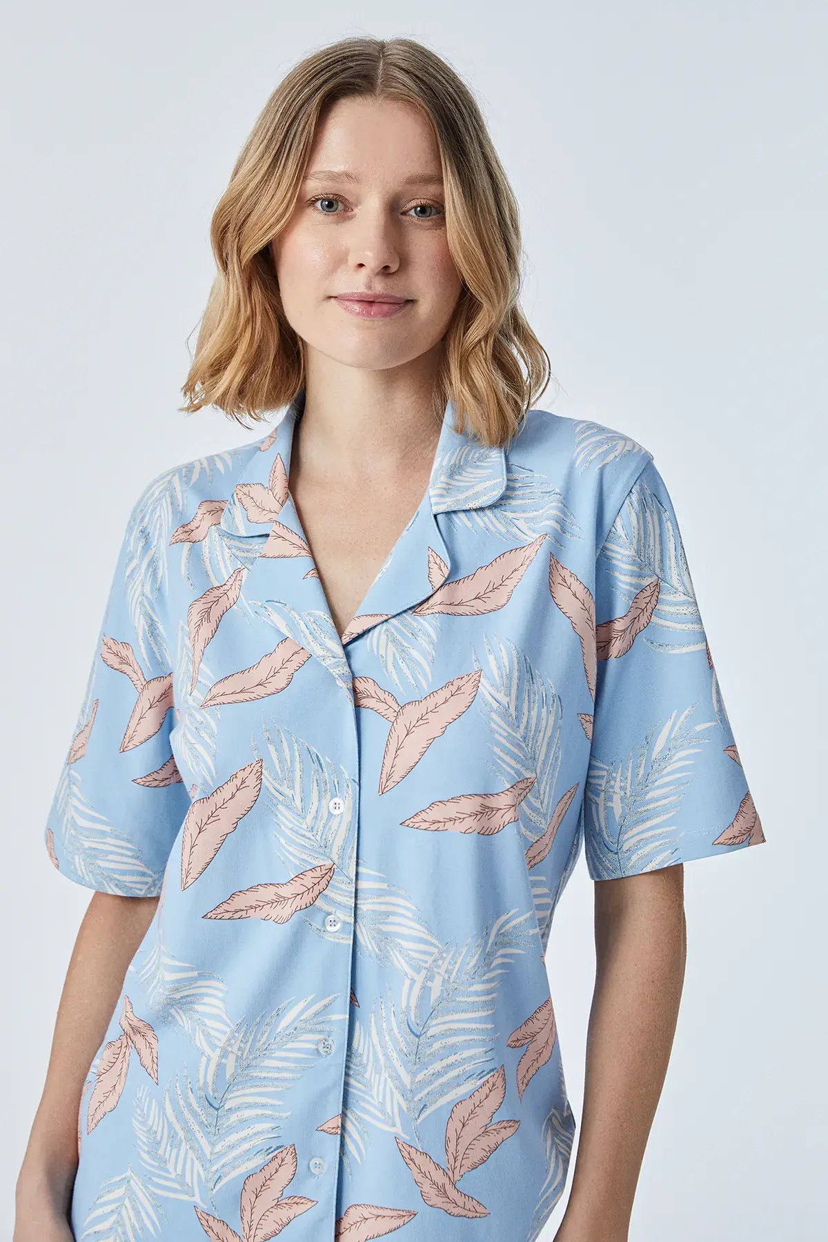 Pijadore 2095 (M-L-XL-XXL) Kısa Kollu Boydan Düğmeli Bayan Pijama Takım