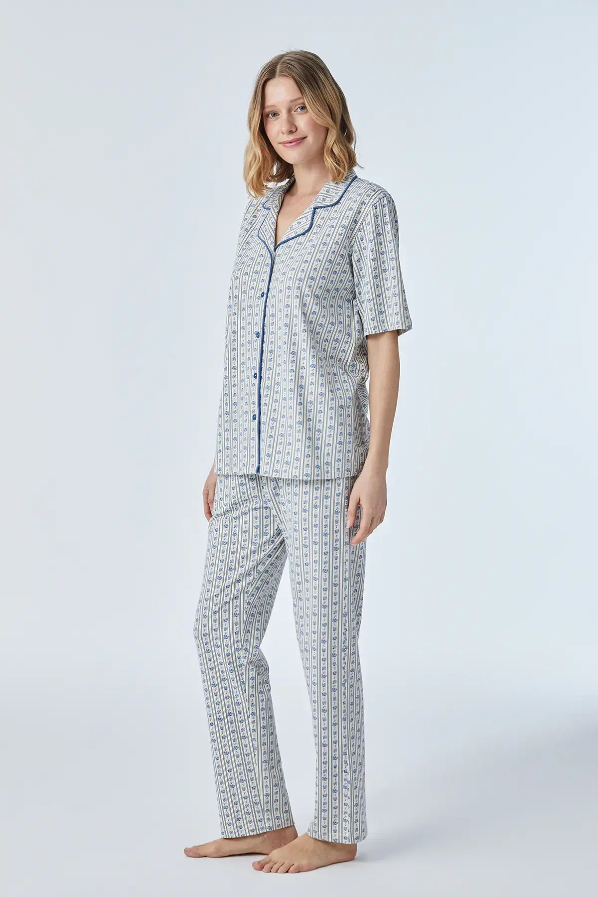 Pijadore 2096 (M-L-XL-XXL) Kısa Kollu Boydan Düğmeli Bayan Pijama Takım