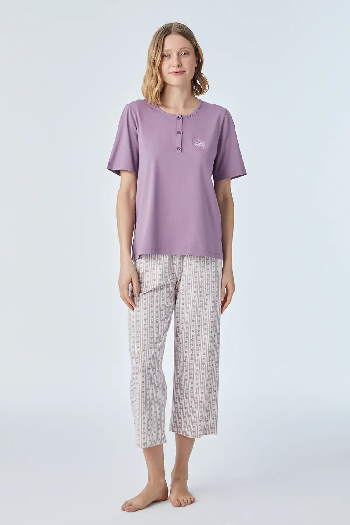 Pijadore 2097 (M-L-XL-XXL) Kısa Kollu Üç Düğmeli Bayan Pijama Takım