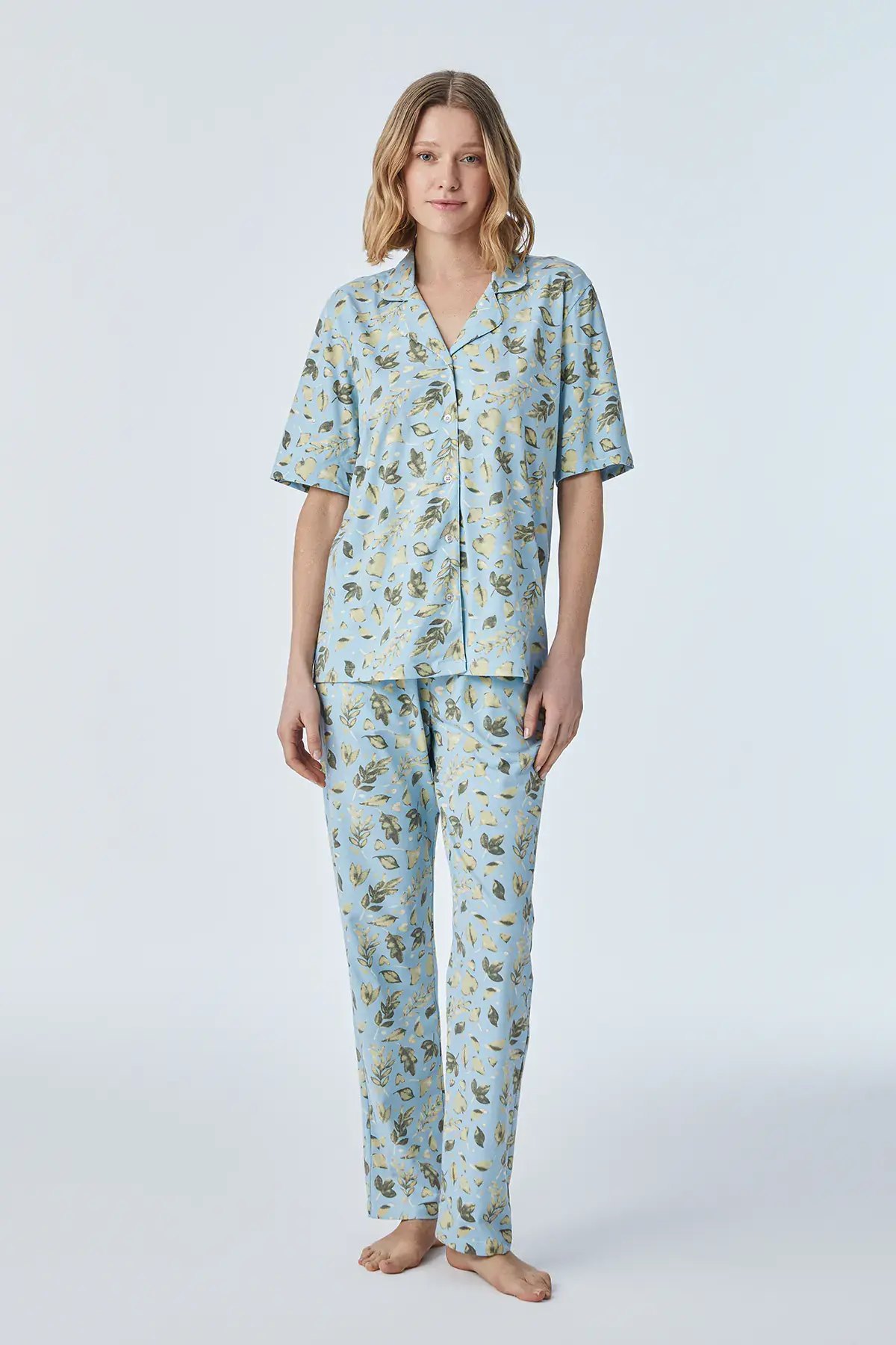 Pijadore 2105 (M-L-XL-XXL) Kısa Kollu Boydan Düğmeli Bayan Pijama Takım
