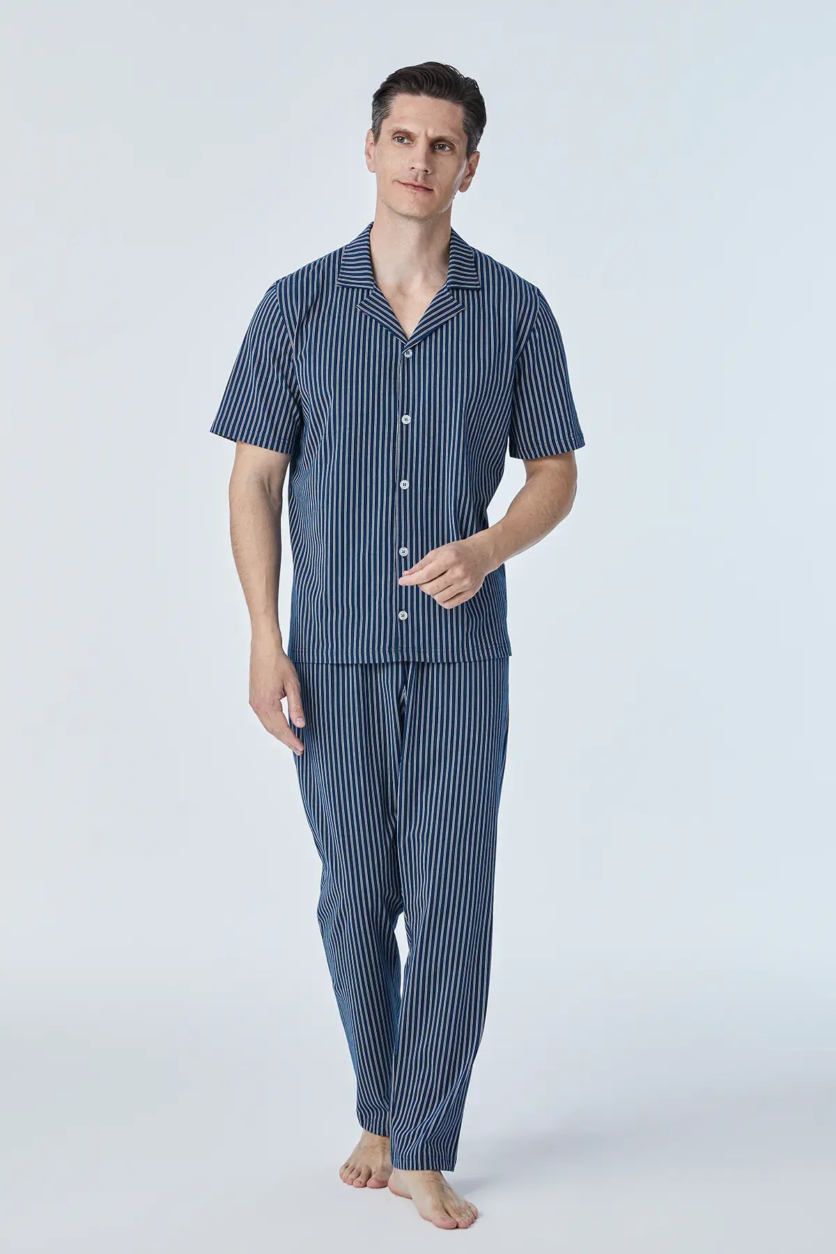 Pijadore 2108 (M-L-XL-XXL) Kısa Kollu Boydan Düğmeli Erkek Pijama Takım
