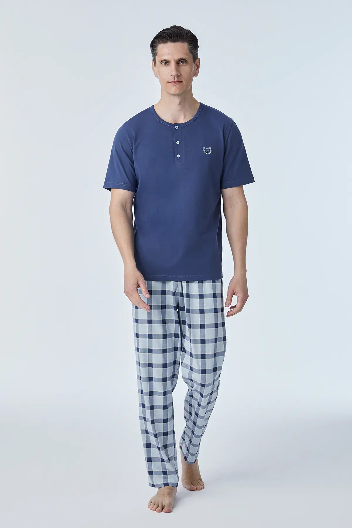 Pijadore 2115 (M-L-XL-XXL) Kısa Kollu Üç Düğmeli Erkek Pijama Takım