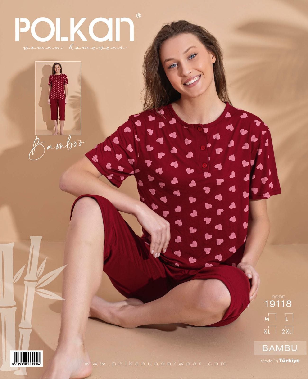 Polkan 19118 (M-L-XL-2XL) Kısa Kollu Kapri Bayan Bambu Pijama Takım