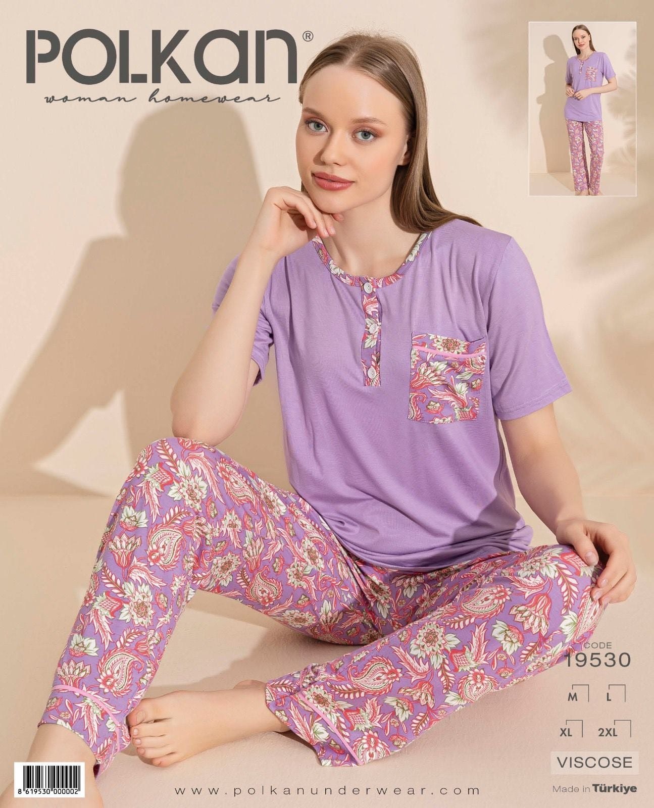 Polkan 19530 Bayan Ring Viskon Kısa Kollu Bayan Pijama Takım Paket İçi