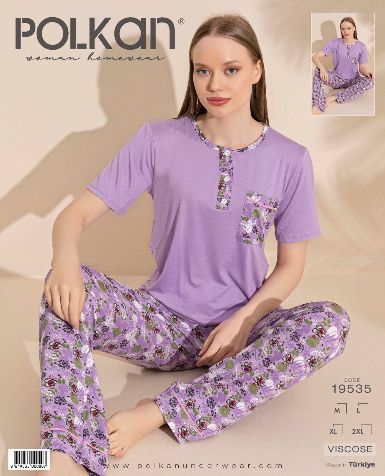 Polkan 19535 Bayan Ring Viskon Kısa Kollu Bayan Pijama Takım Paket İçi