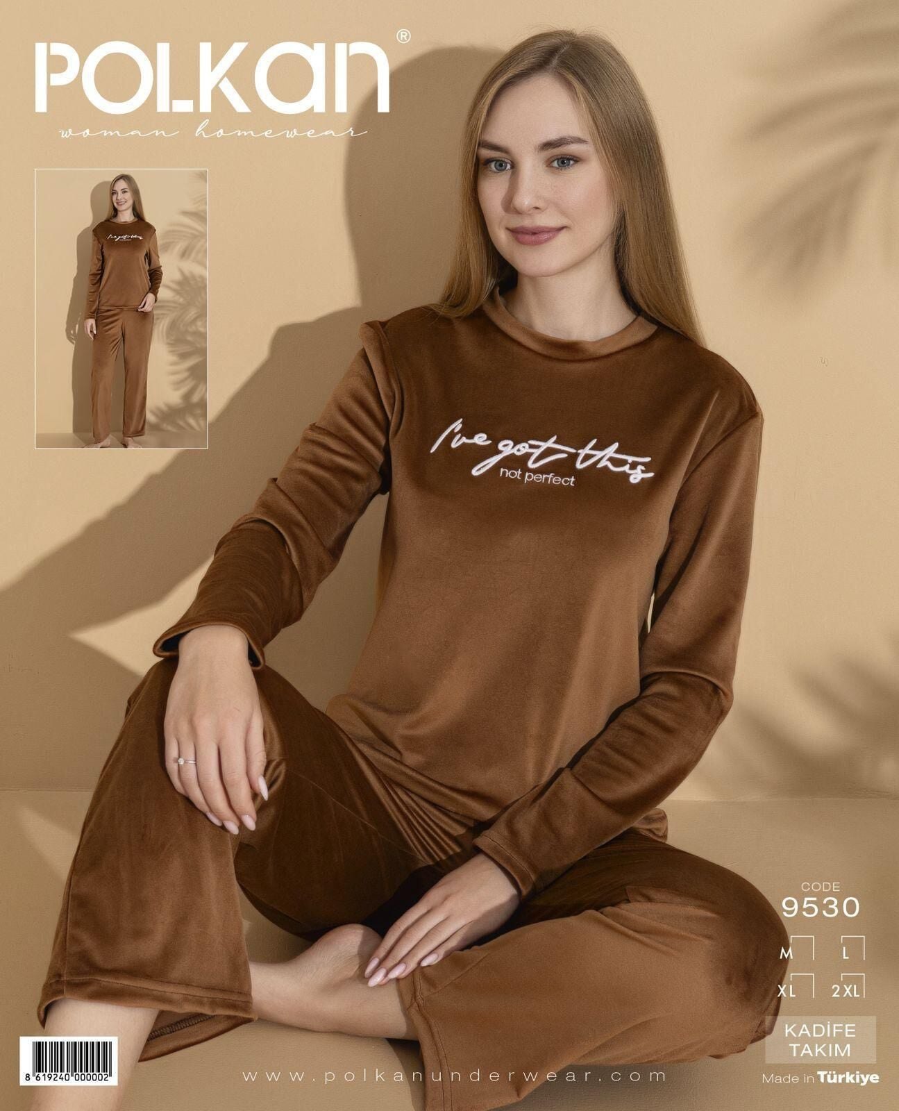 Polkan 9530 (M-L-XL-XXL) Kadife Uzun Kollu Bayan Pijama Takım
