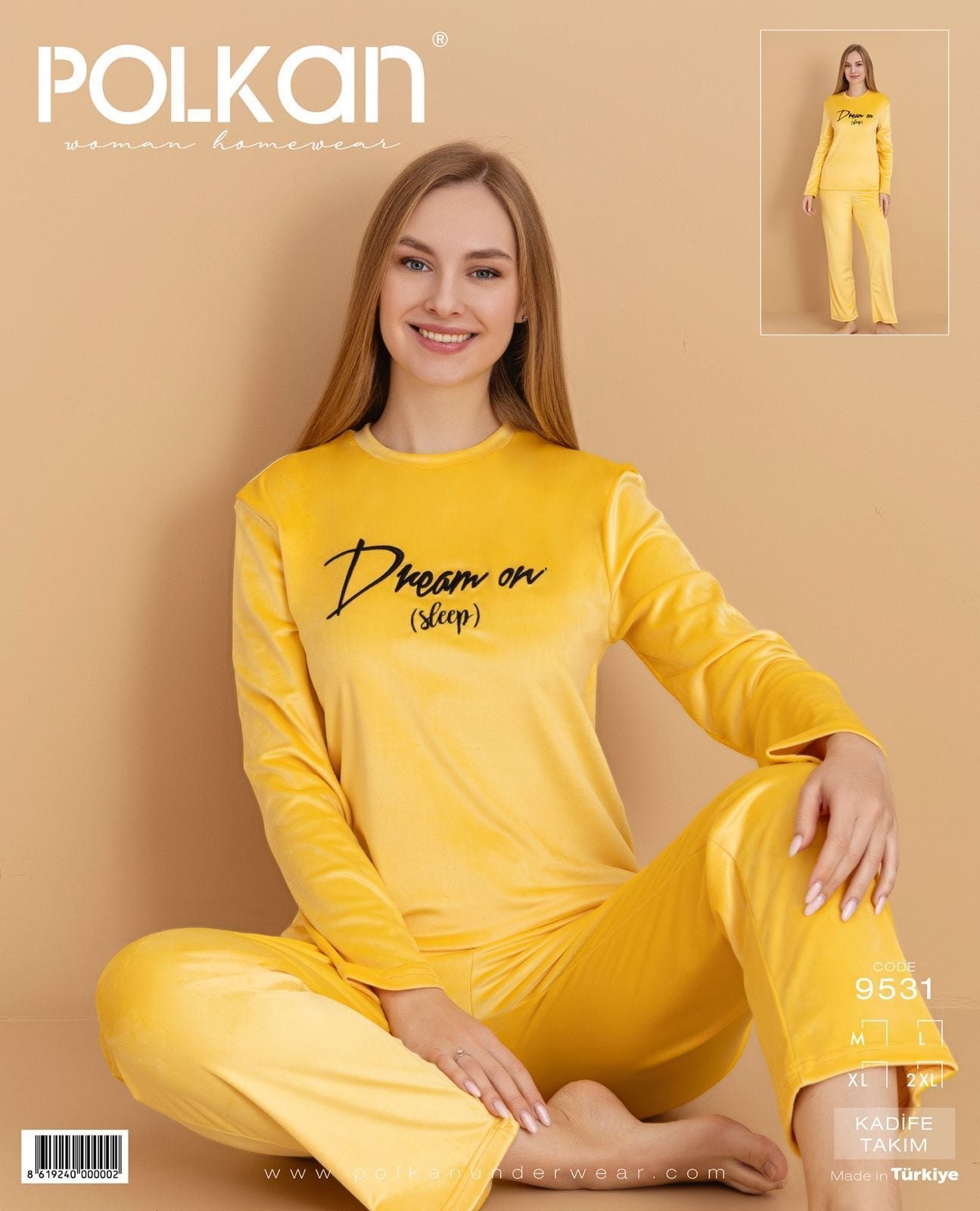 Polkan 9531 (M-L-XL-XXL) Kadife Uzun Kollu Bayan Pijama Takım