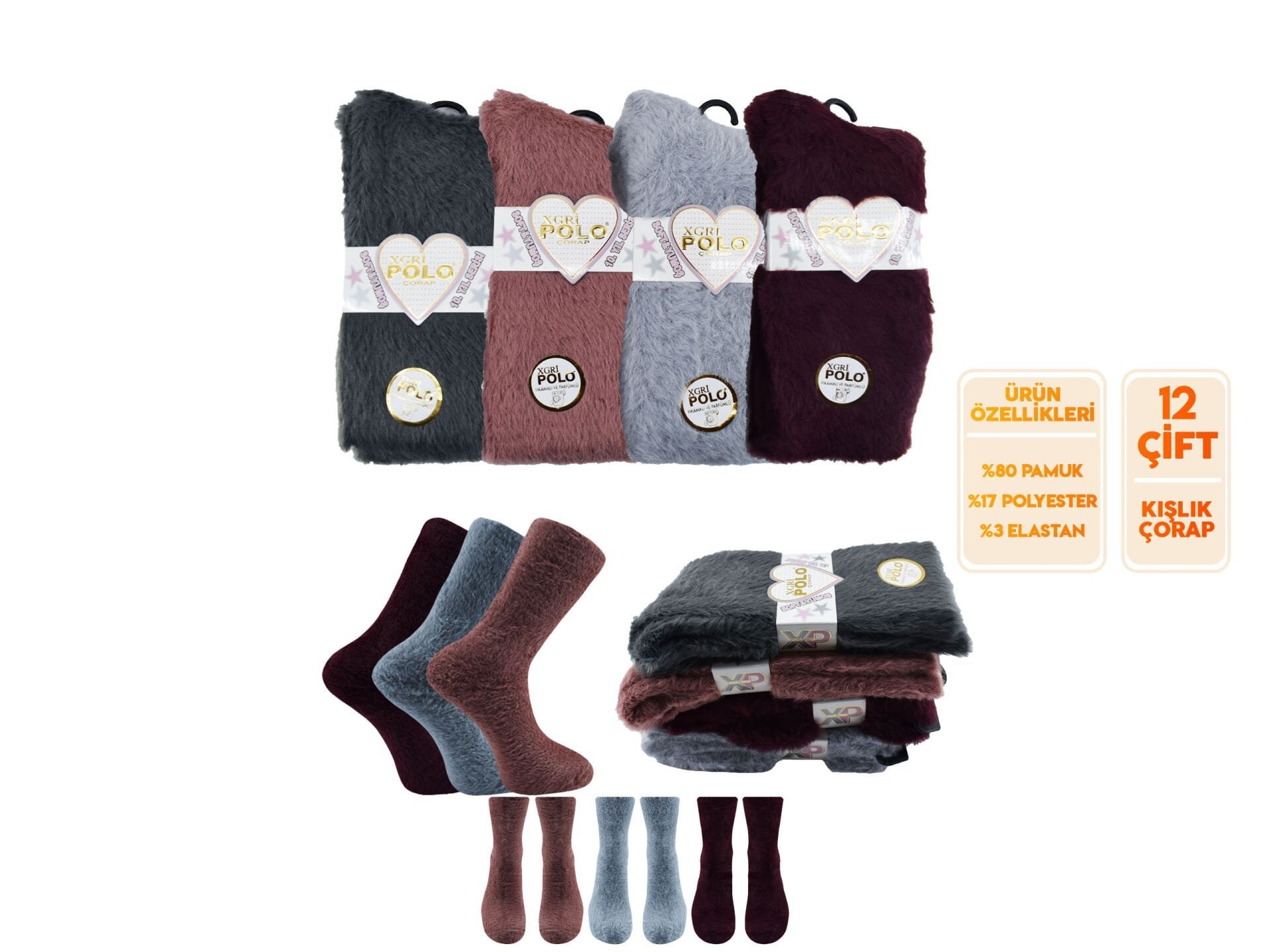 XGRİ POLO B-100 Soft Yumoş Bayan Soket Çorap