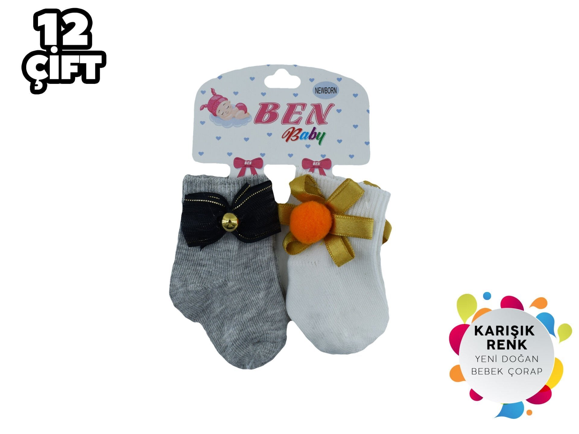 XGRİ POLO 34-3 Aksesuarlı Yıkamalı Penye Yeni Doğan Bebek Çorabı