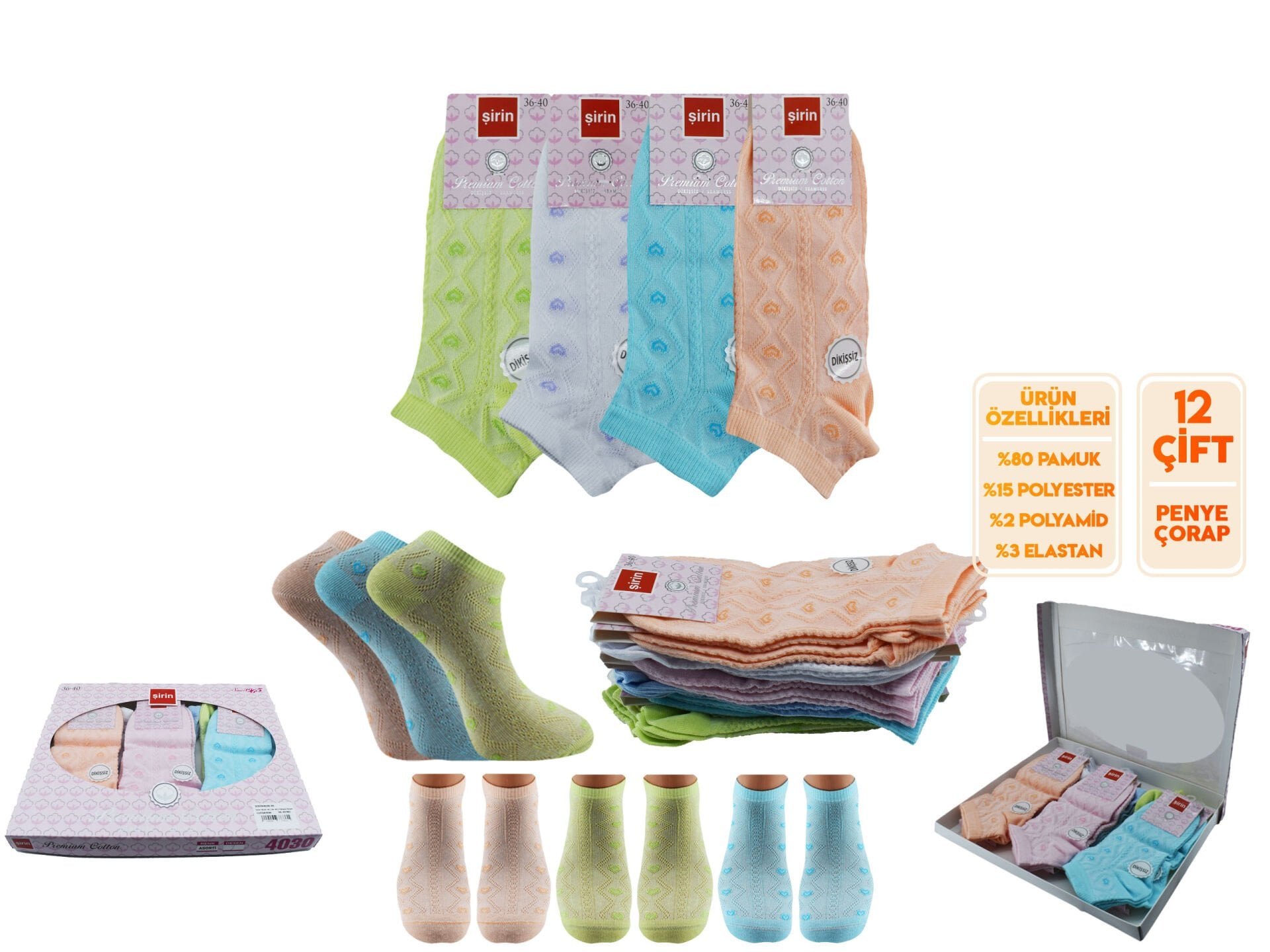 Şirin 4030-40 (36-40) Dikişsiz Bayan Penye Patik Çorap