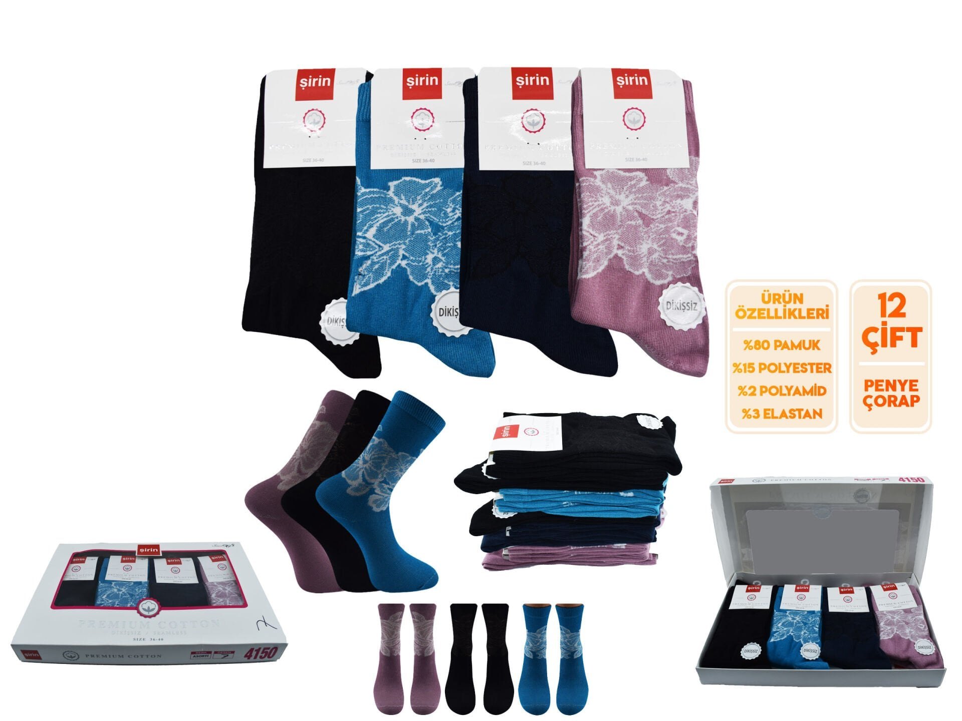 Şirin 4150-103 (36-40) Dikişsiz Bayan Penye Çorap