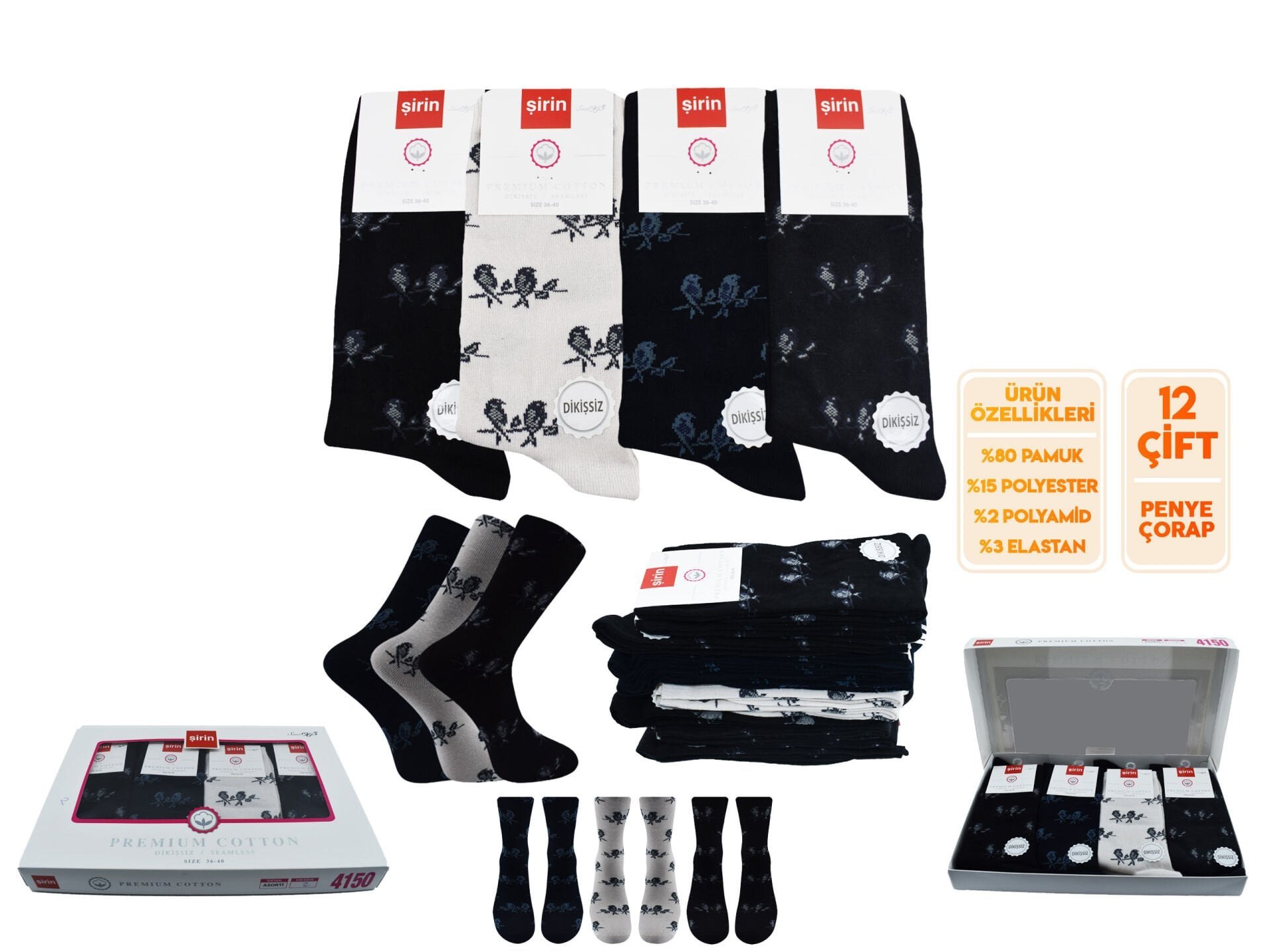 Şirin 4150-106 (36-40) Dikişsiz Bayan Penye Çorap