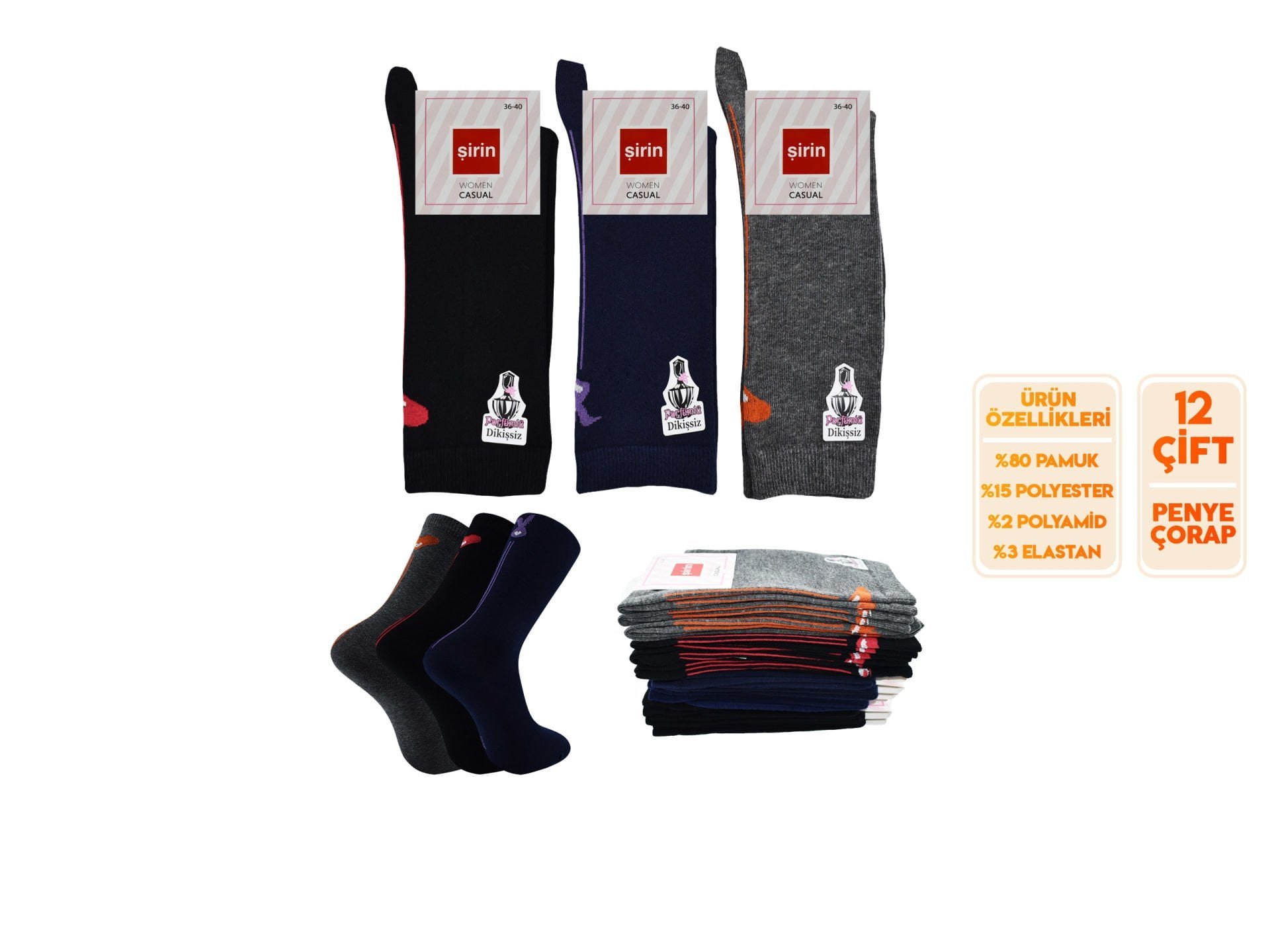 Şirin 4150-4 Dikişsiz Bayan Penye Çorap