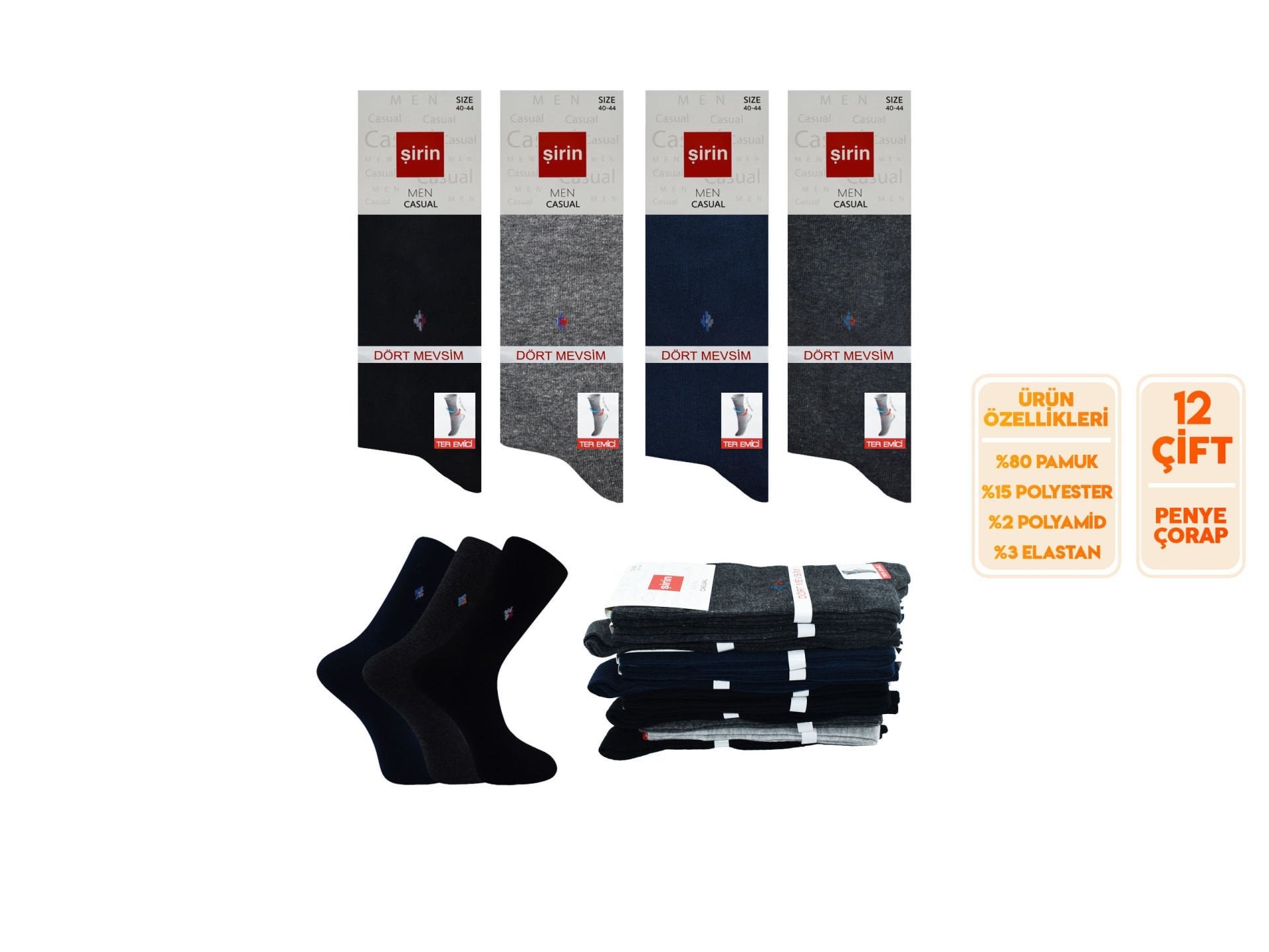 Şirin 7150-17 Dört Mevsim Ter Emici Erkek Penye Soket Çorap