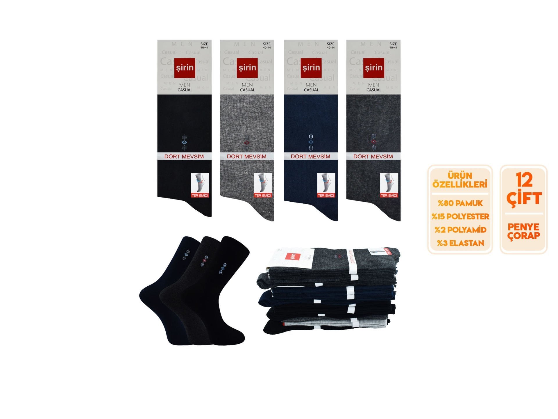 Şirin 7150-19 Dört Mevsim Ter Emici Erkek Penye Soket Çorap