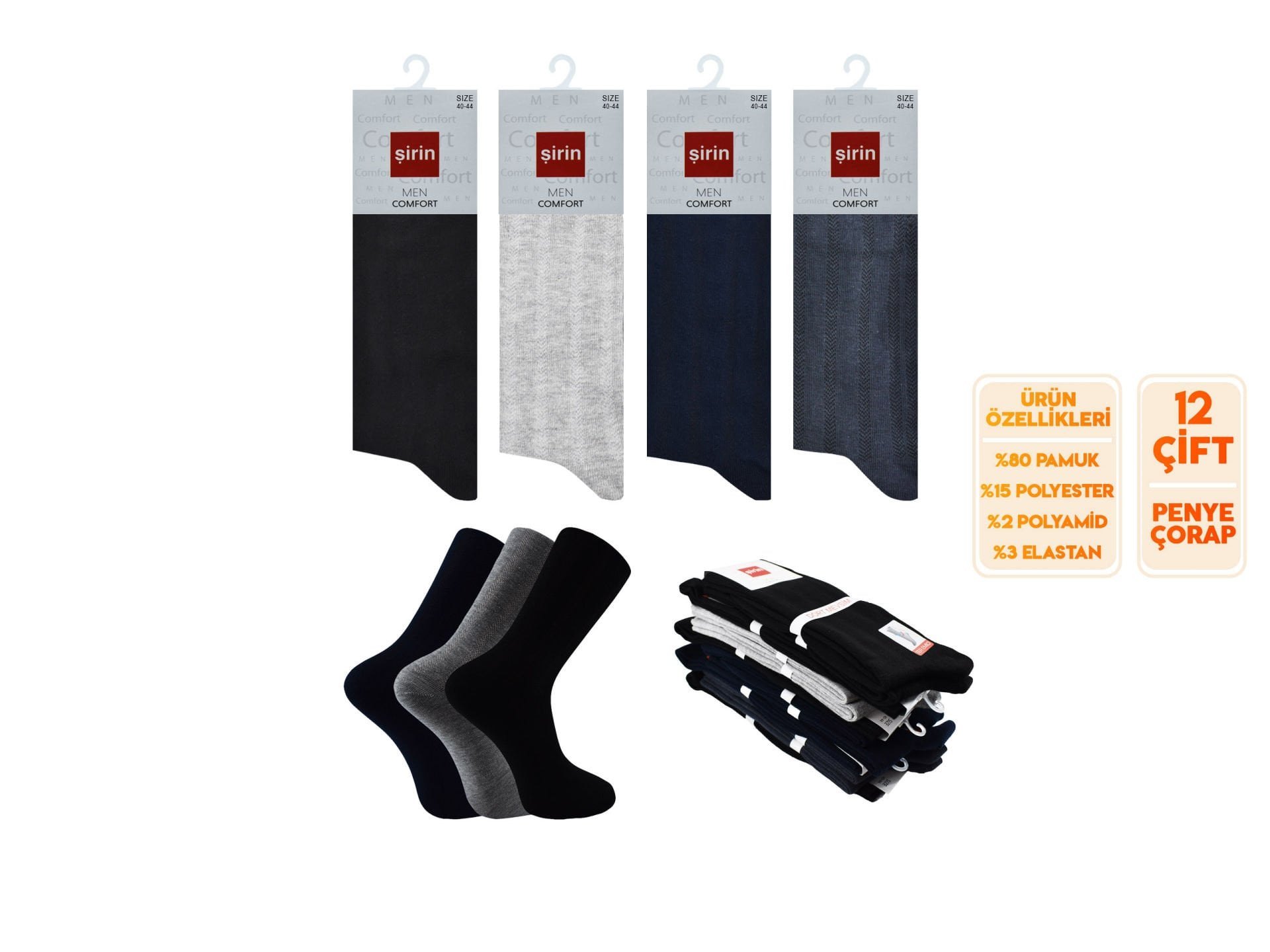Şirin 7150-51 Dört Mevsim Ter Emici Erkek Penye Soket Çorap